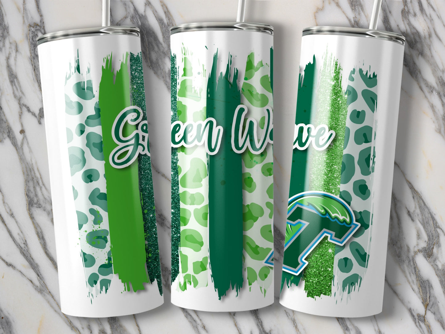 Green Wave Green Stripes T Emblem Design Tumblers
