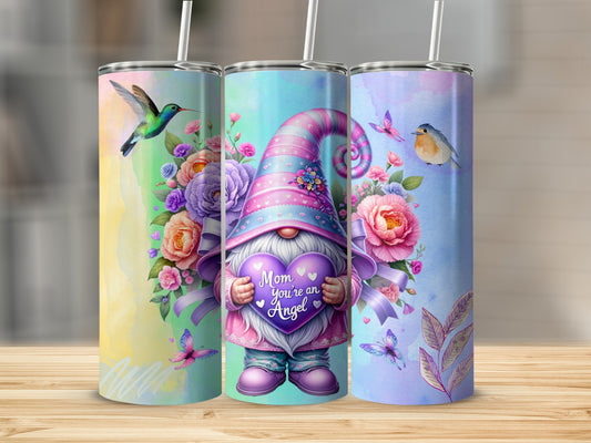 Colorful Floral and Gnome Design Insulated Tumbler