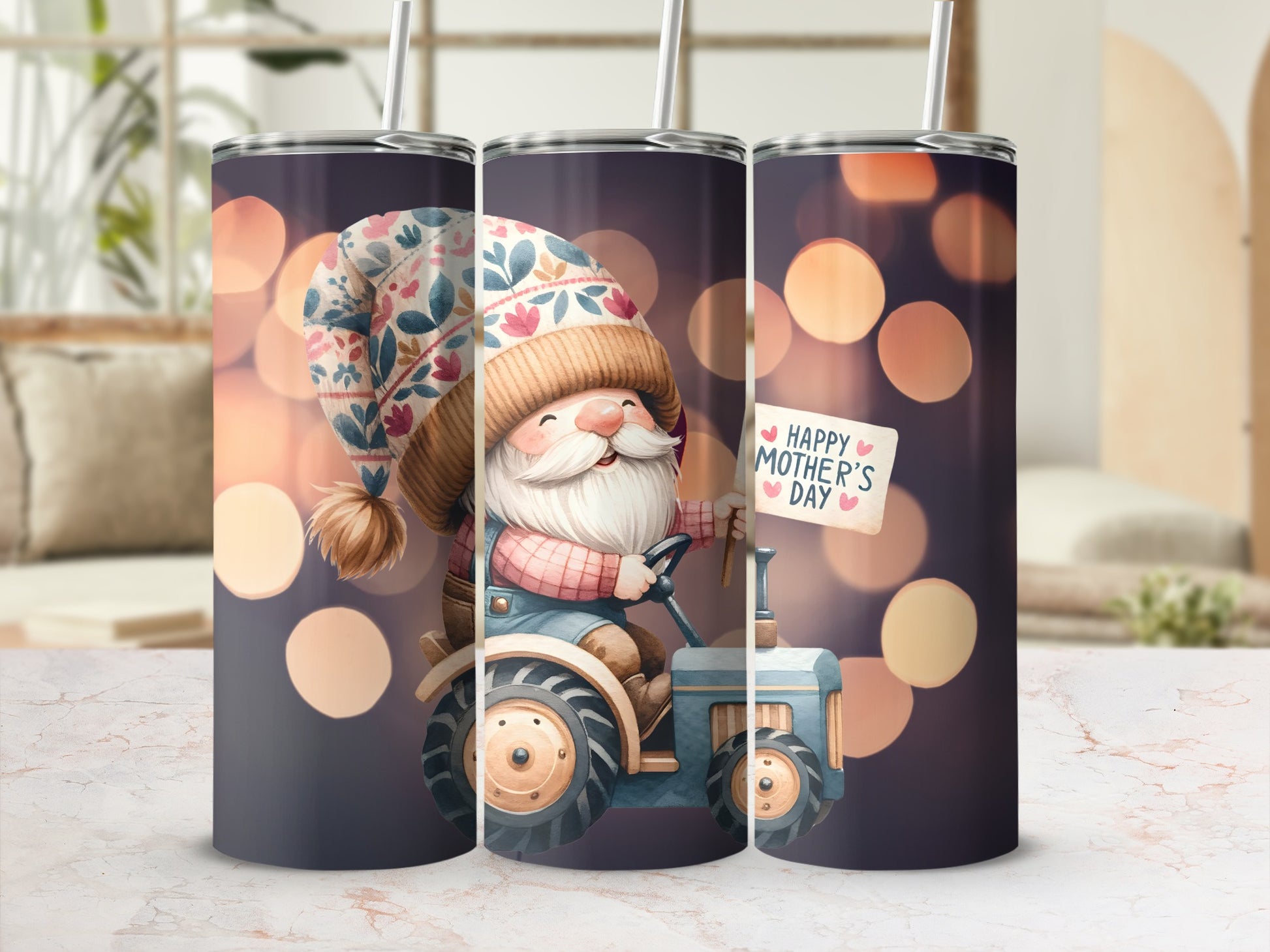 Happy Mother's Day Cute Gnome on Tractor Tumbler