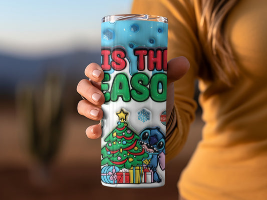 Festive 'Tis The Season' Christmas Tree Tumbler