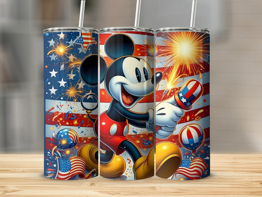 Patriotic Mouse with Fireworks Theme Tumbler Cup