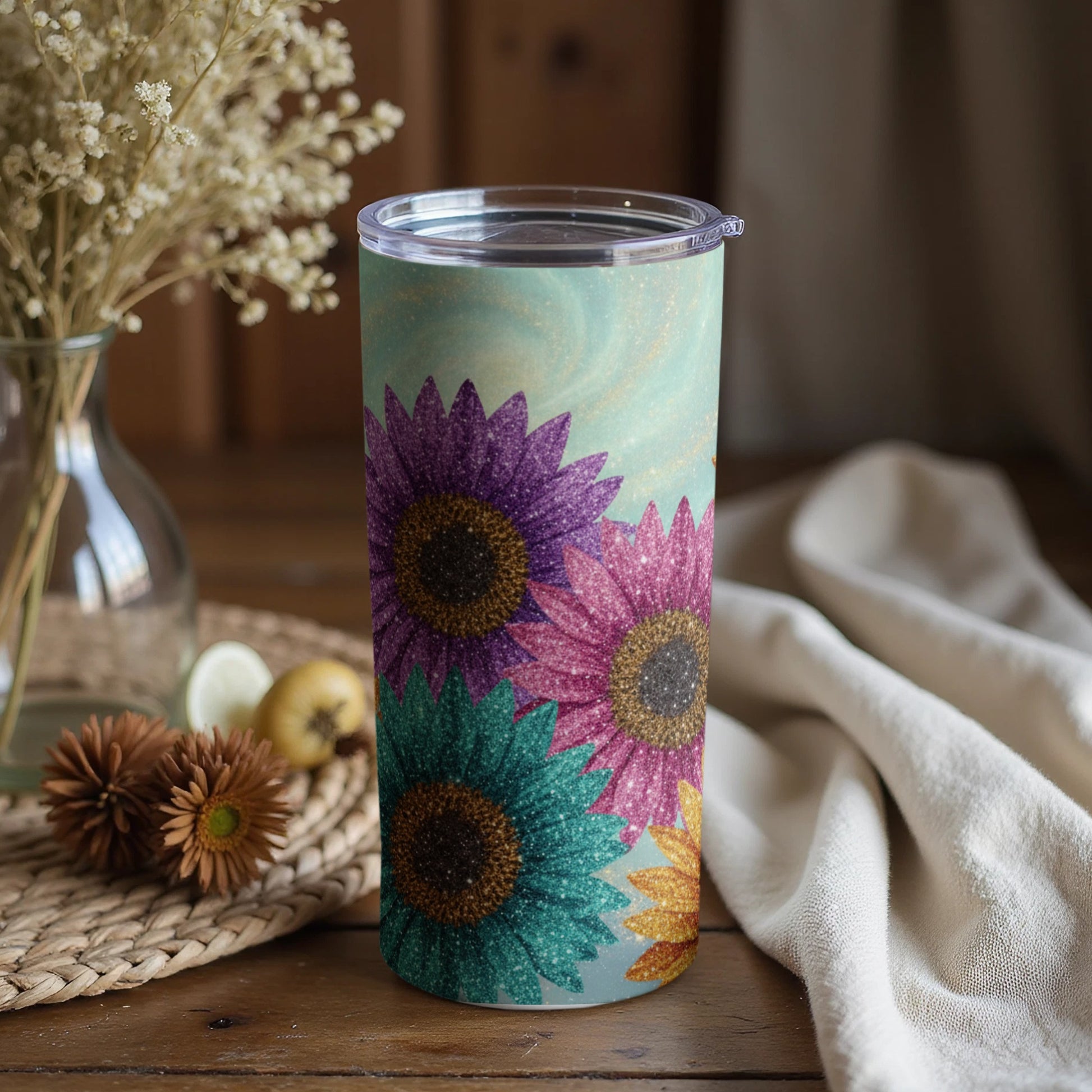 Glitter Sunflower Vivid and Colorful Tumbler Cup