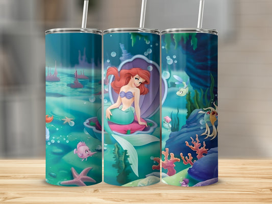 Underwater Mermaid Fantasy Tumbler With Straw Flask