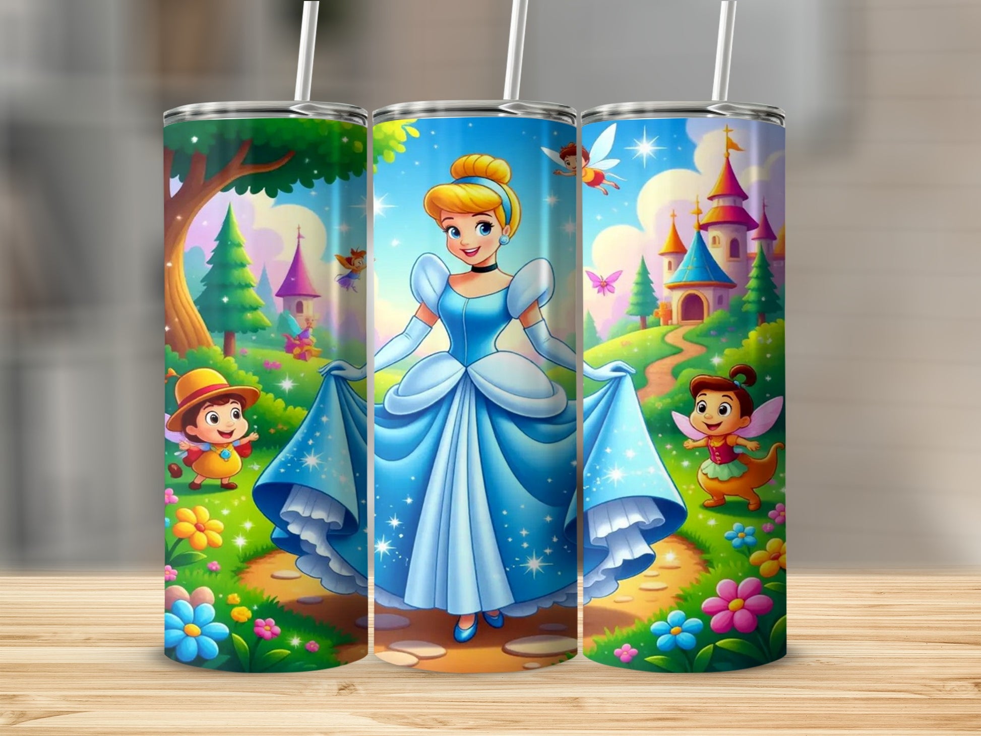 Fairy Tale Princess and Friends Tumbler Cup with Straw