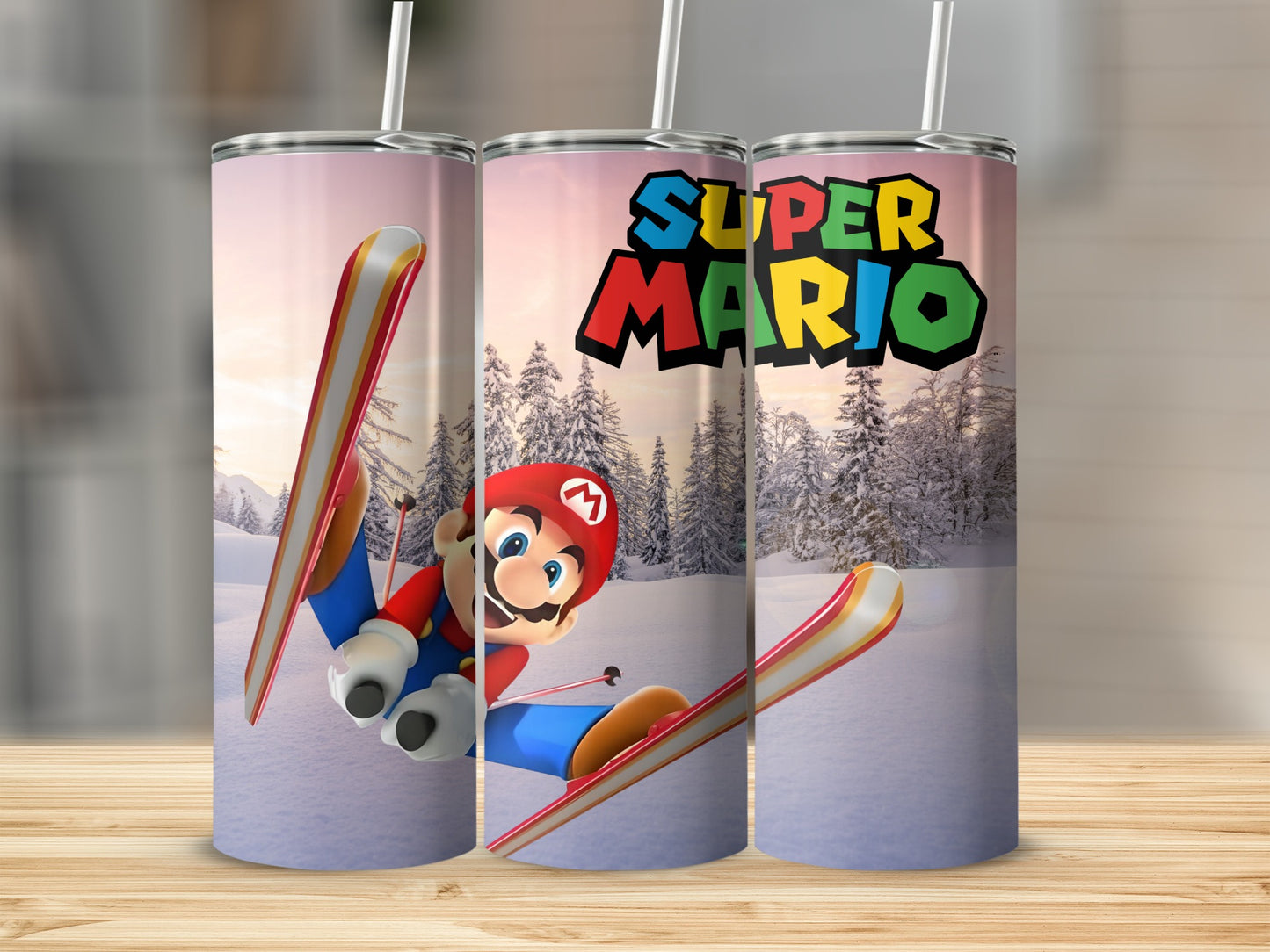 Super Mario Skiing Scene Winter Design Tumbler