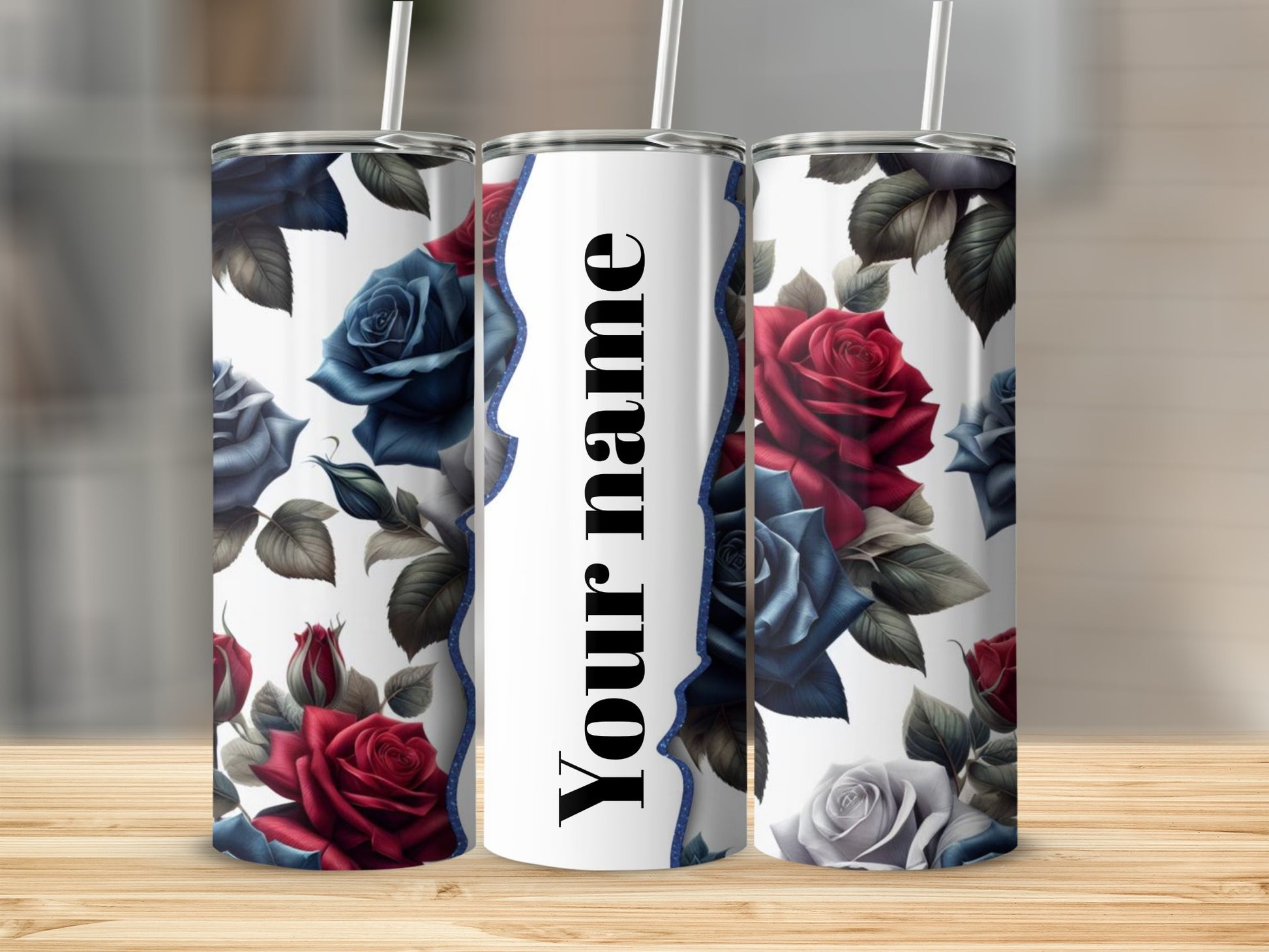 Personalized Floral Roses Tumbler for Custom Name
