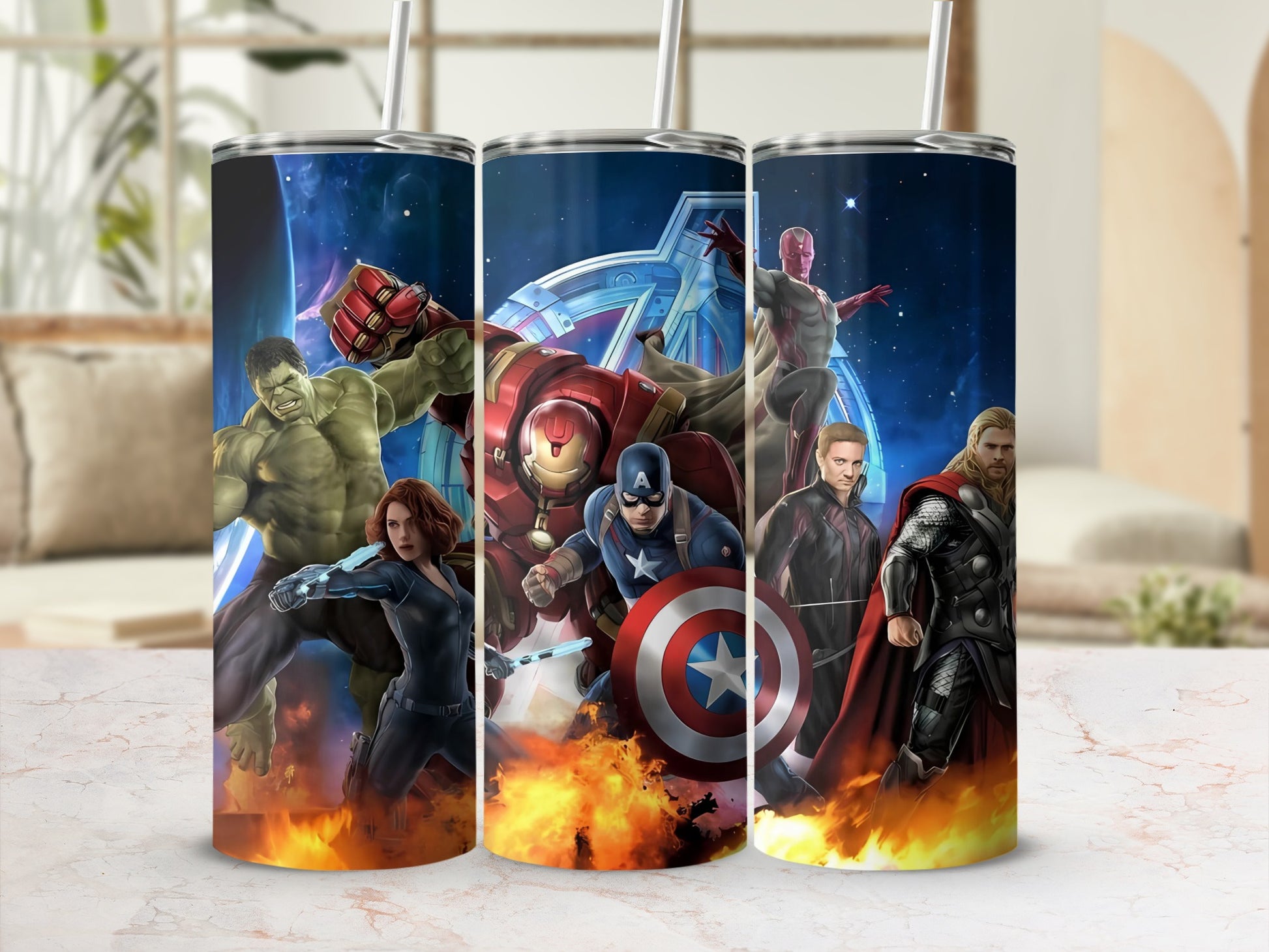 Superhero Team Insulated Tumbler Cup with Straw