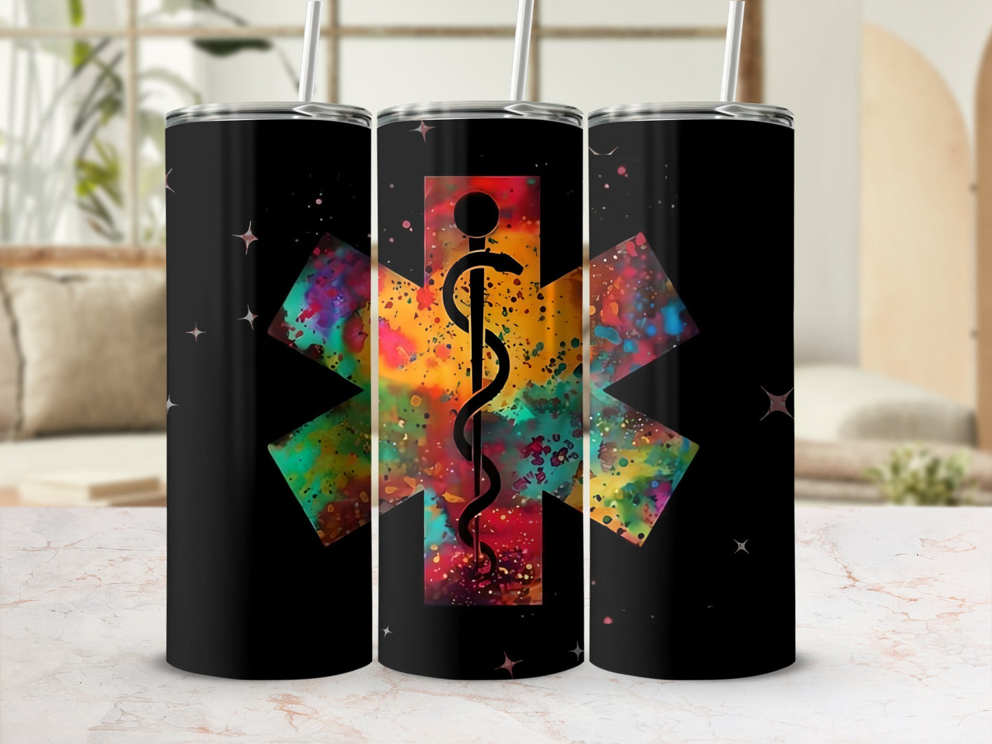 Colorful Caduceus Design Tumbler 20oz Flask