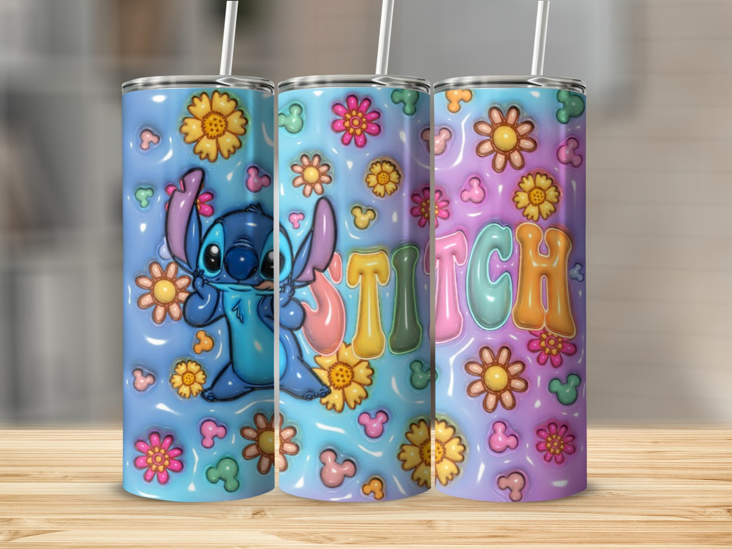 Colorful Stitch and Flowers Design Tumbler Cup