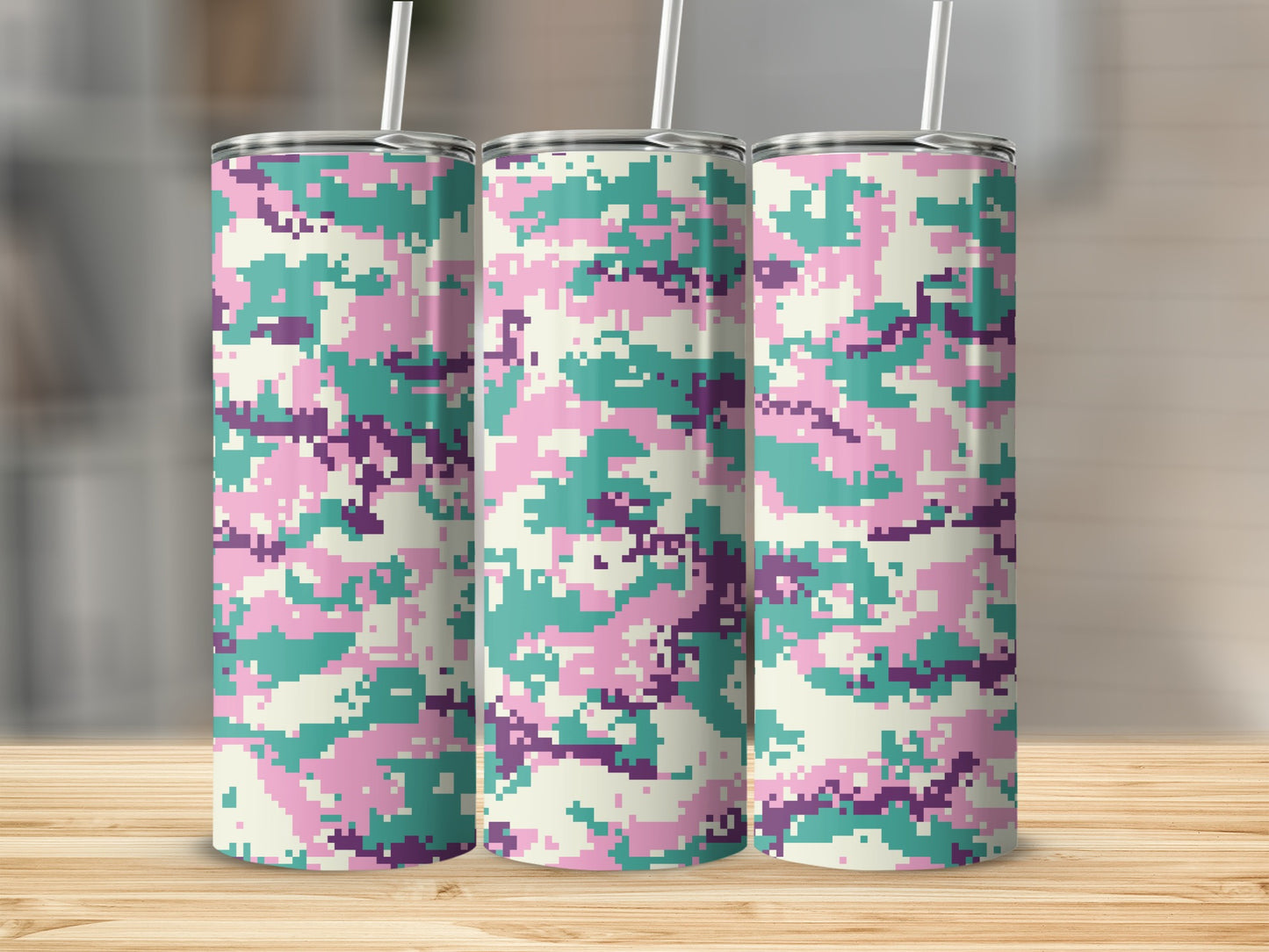 Colorful Digital Camo Design Insulated Tumbler Cup Beverage