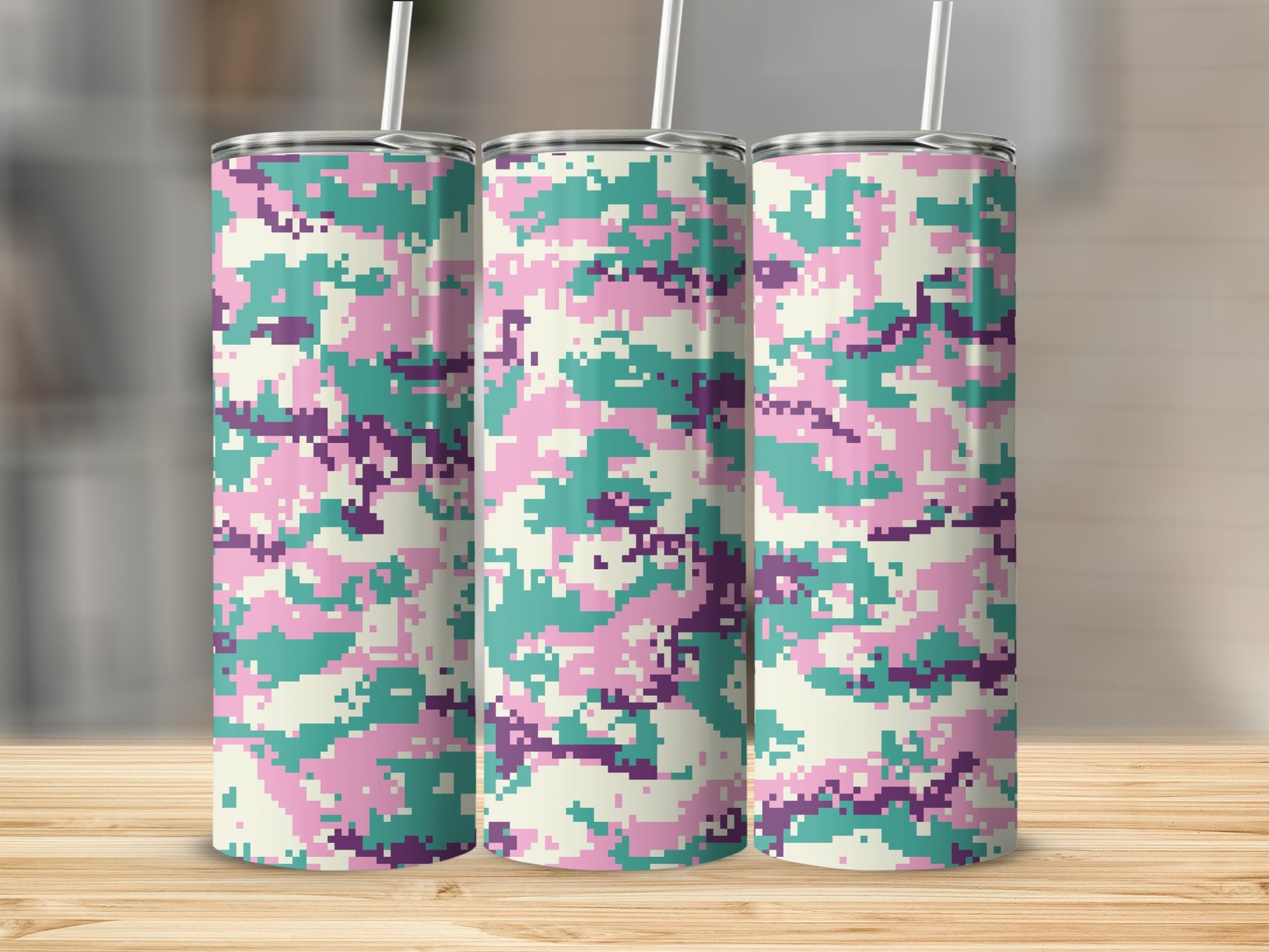 Colorful Digital Camo Design Insulated Tumbler Cup Beverage