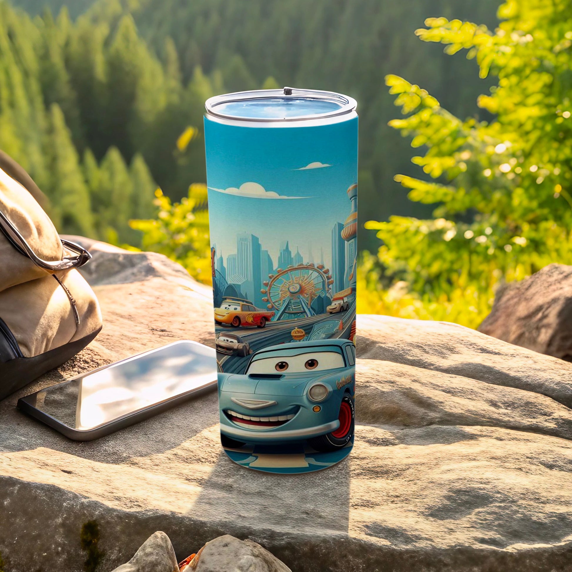 Colorful Cartoon Car Themed Insulated Tumbler Cup