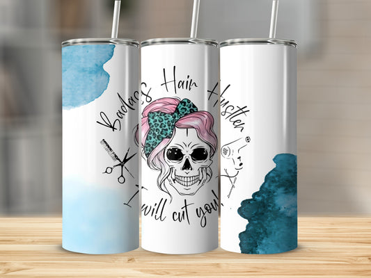 Badass Hair Hipster Skull Design Tumbler