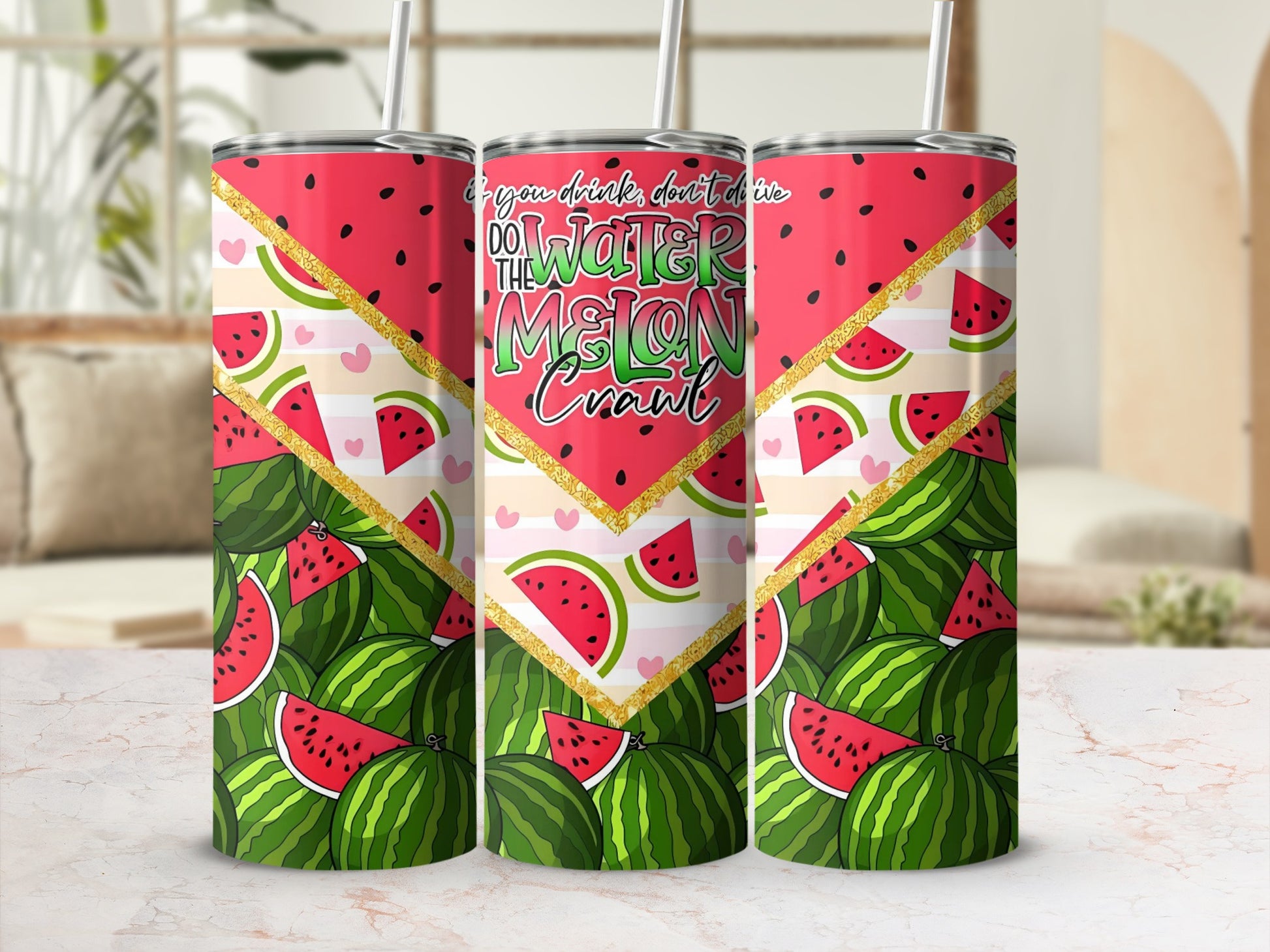 Watermelon Crawl Design Tumbler for Summer Drinks