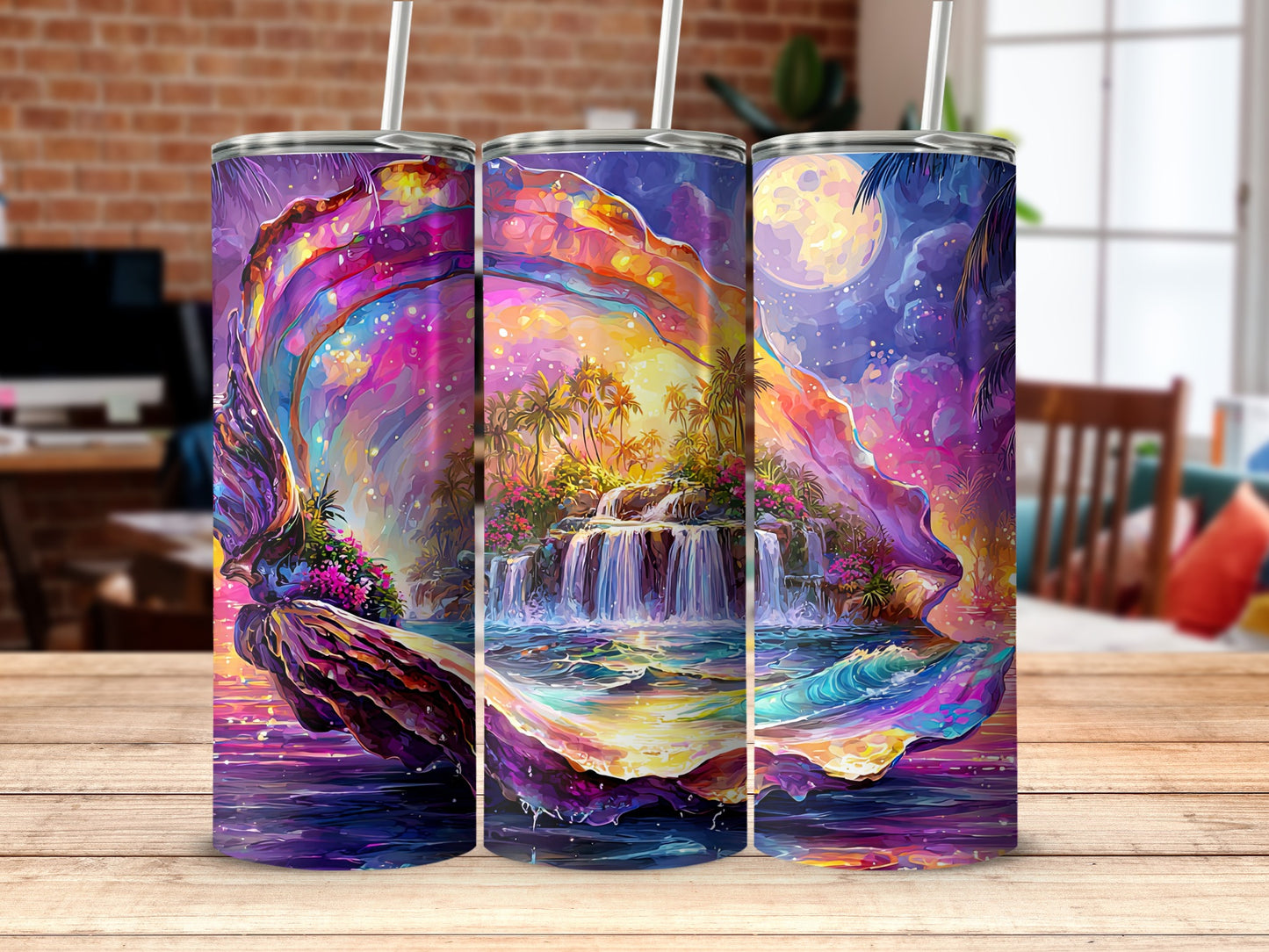 Colorful Tropical Waterfall Scene Tumbler Cups