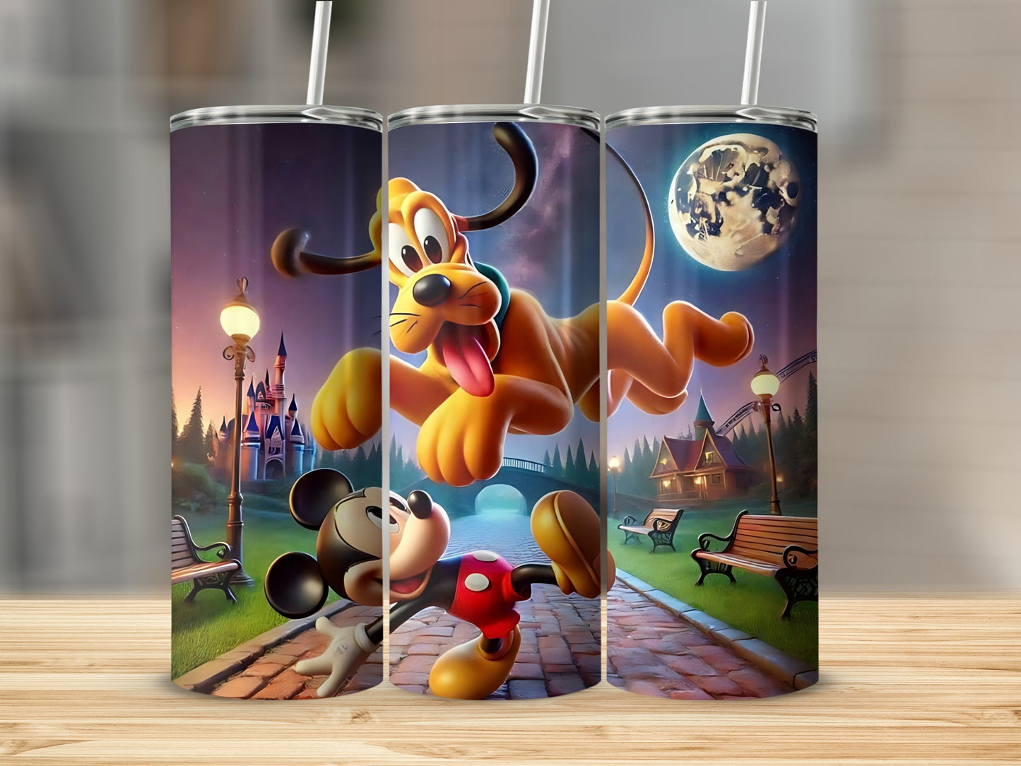 Playful Disney Scene Tumbler with Mickey and Pluto Design