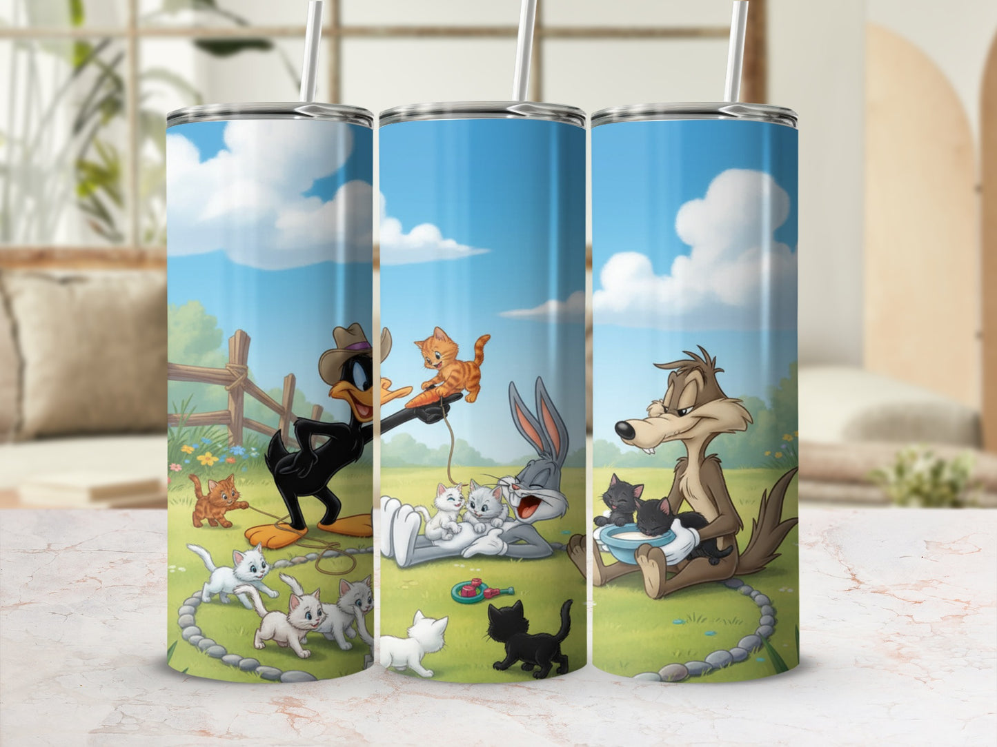 Cartoon Characters with Cats Tumbler for Kids