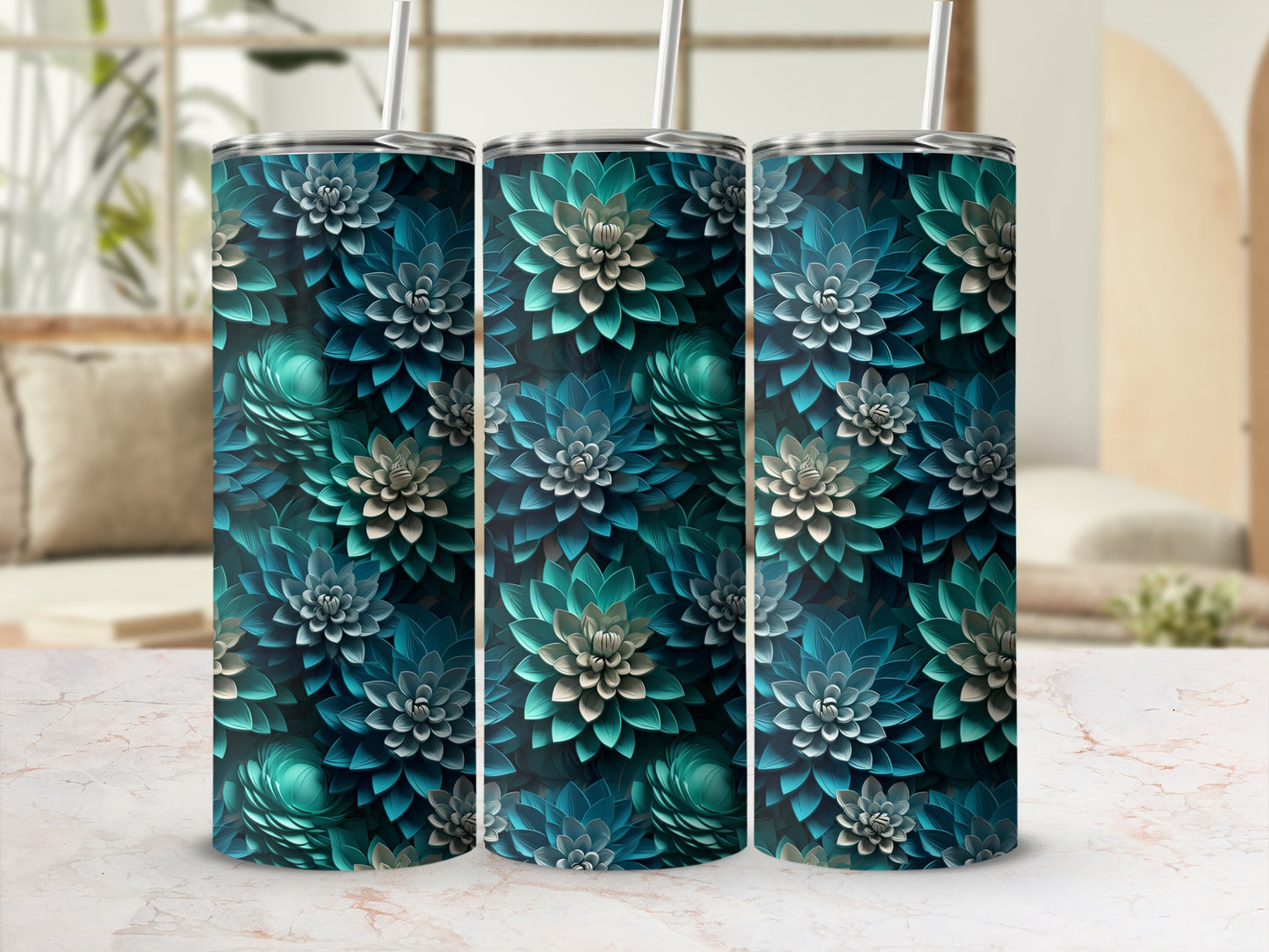 Elegant Succulent Pattern Insulated Tumbler Cup