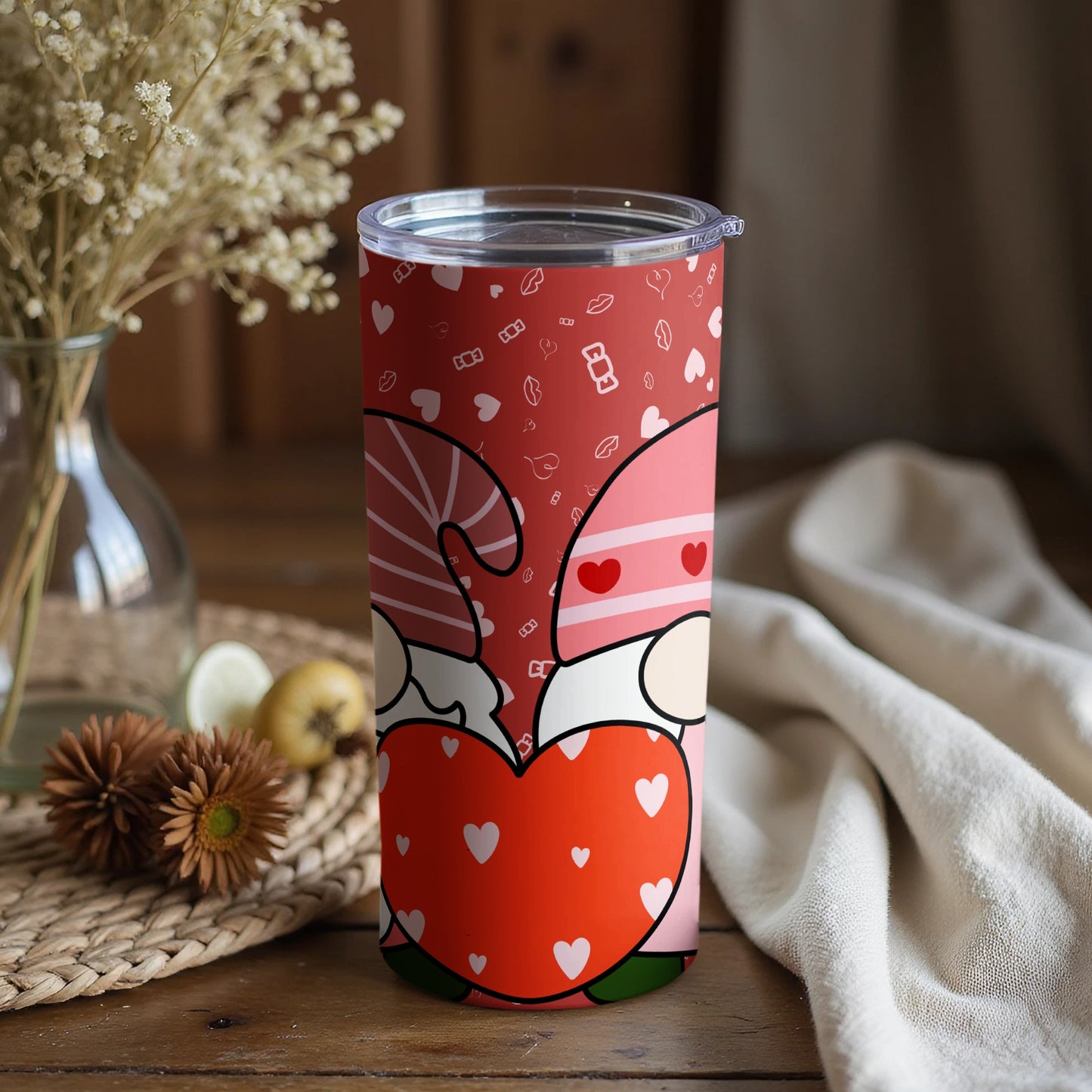 Cute Valentine Gnome Hugging Heart Tumbler Product