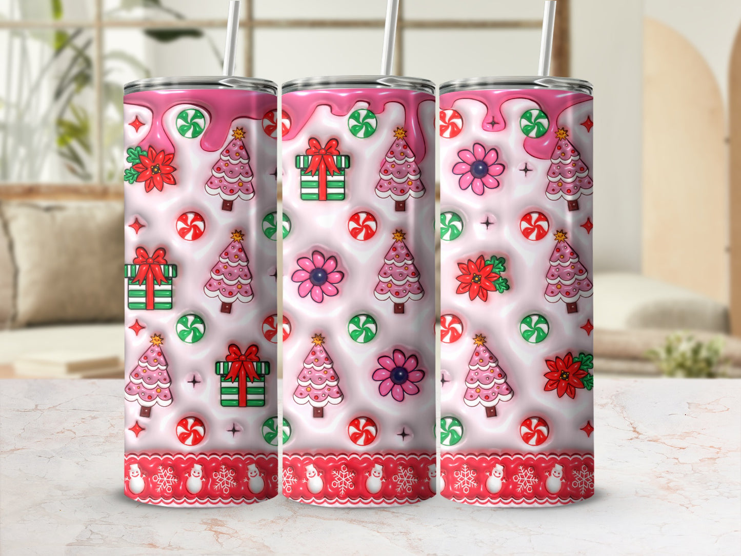 Festive Christmas Holiday Themed Stainless Steel Tumbler