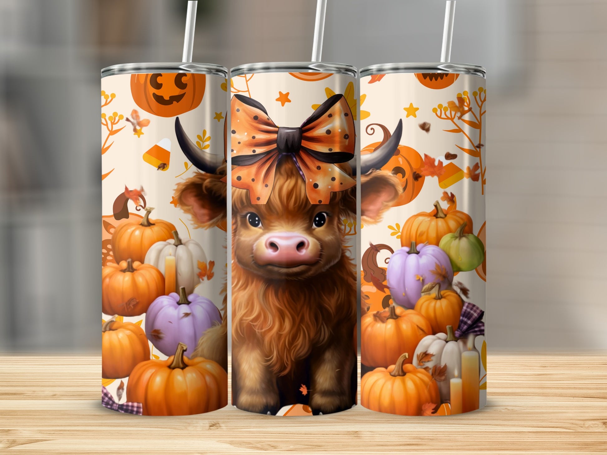 Cute Pumpkin Cow with Fall Decorations Tumbler