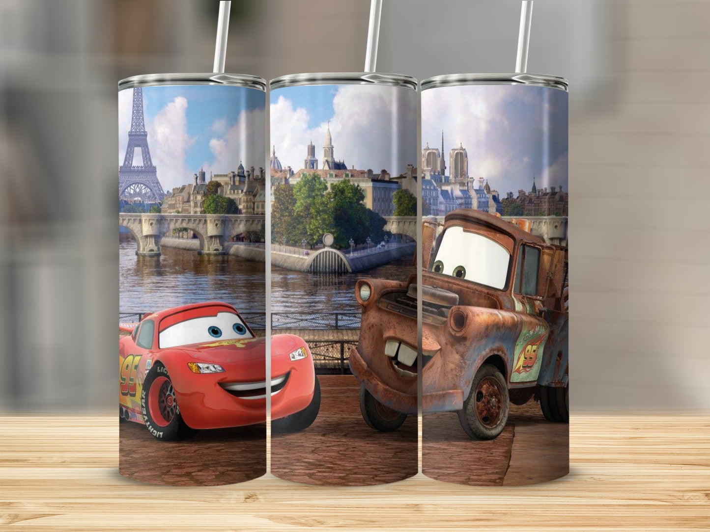 Paris Landmark Cars Animation Design Tumbler Cup