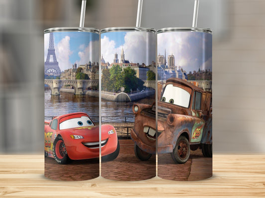 Paris Landmark Cars Animation Design Tumbler Cup