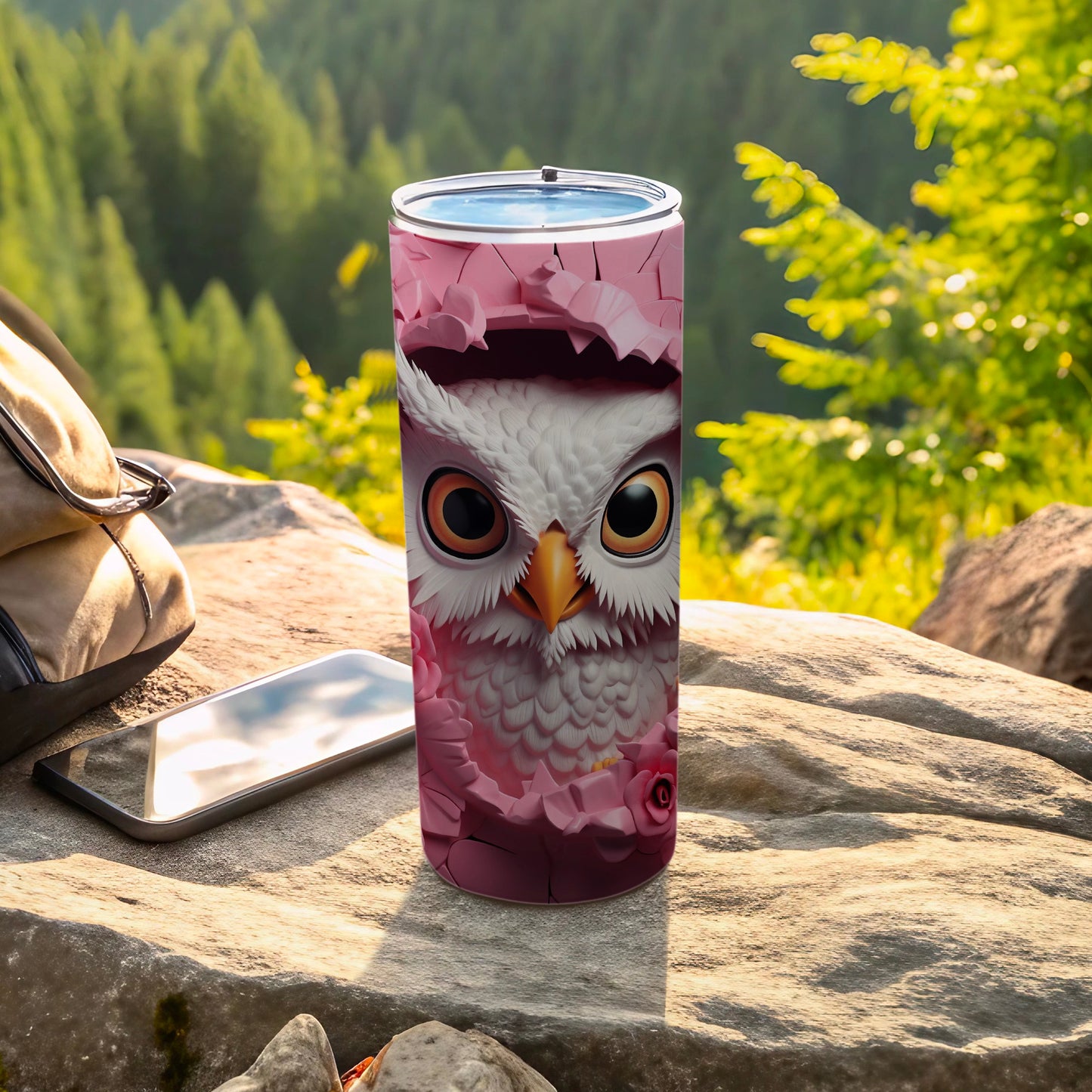 Big Eyed Owl Pink Shattered Design Tumbler product type