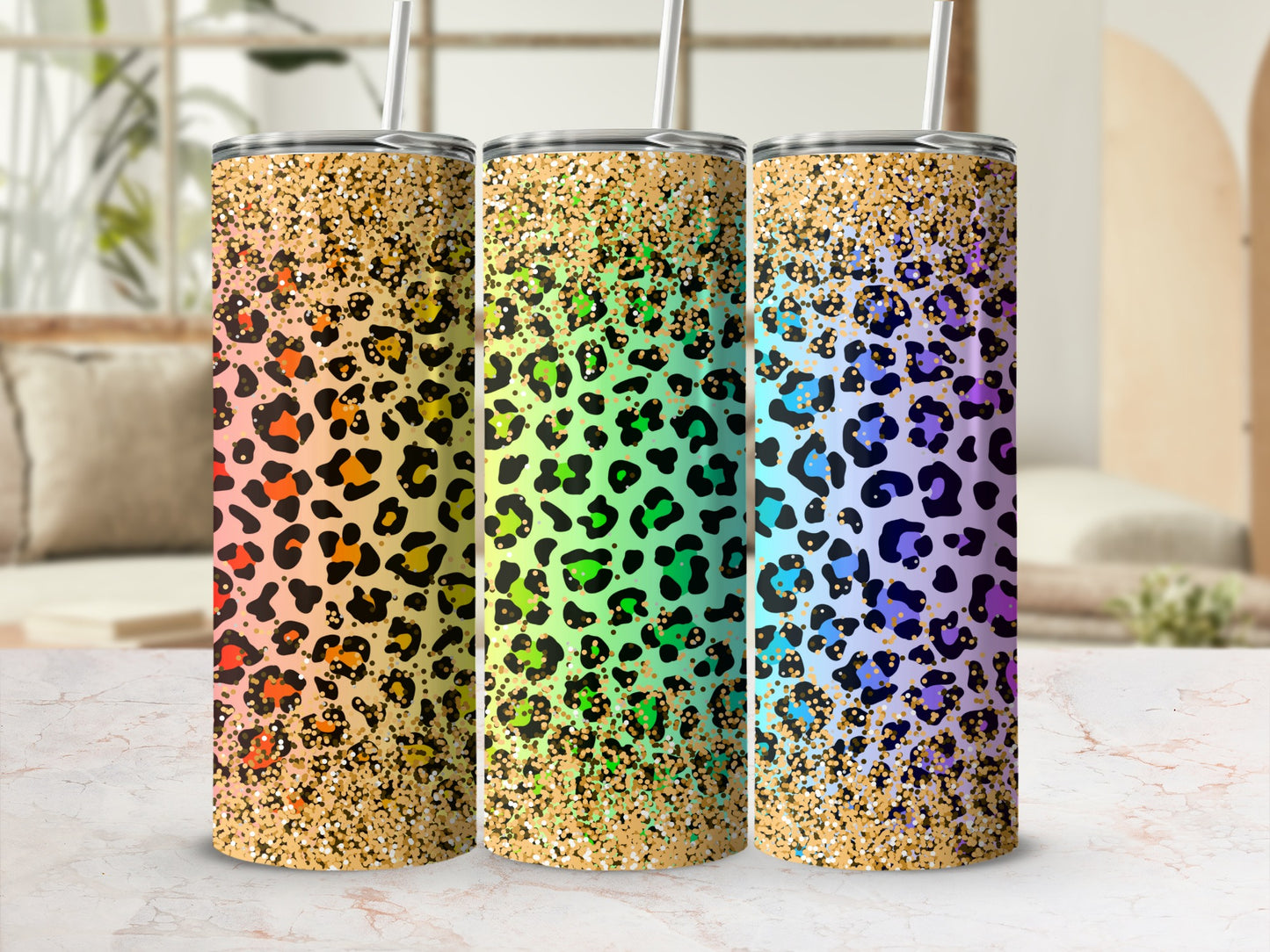 Glitter Leopard Print Stainless Steel Tumbler Product