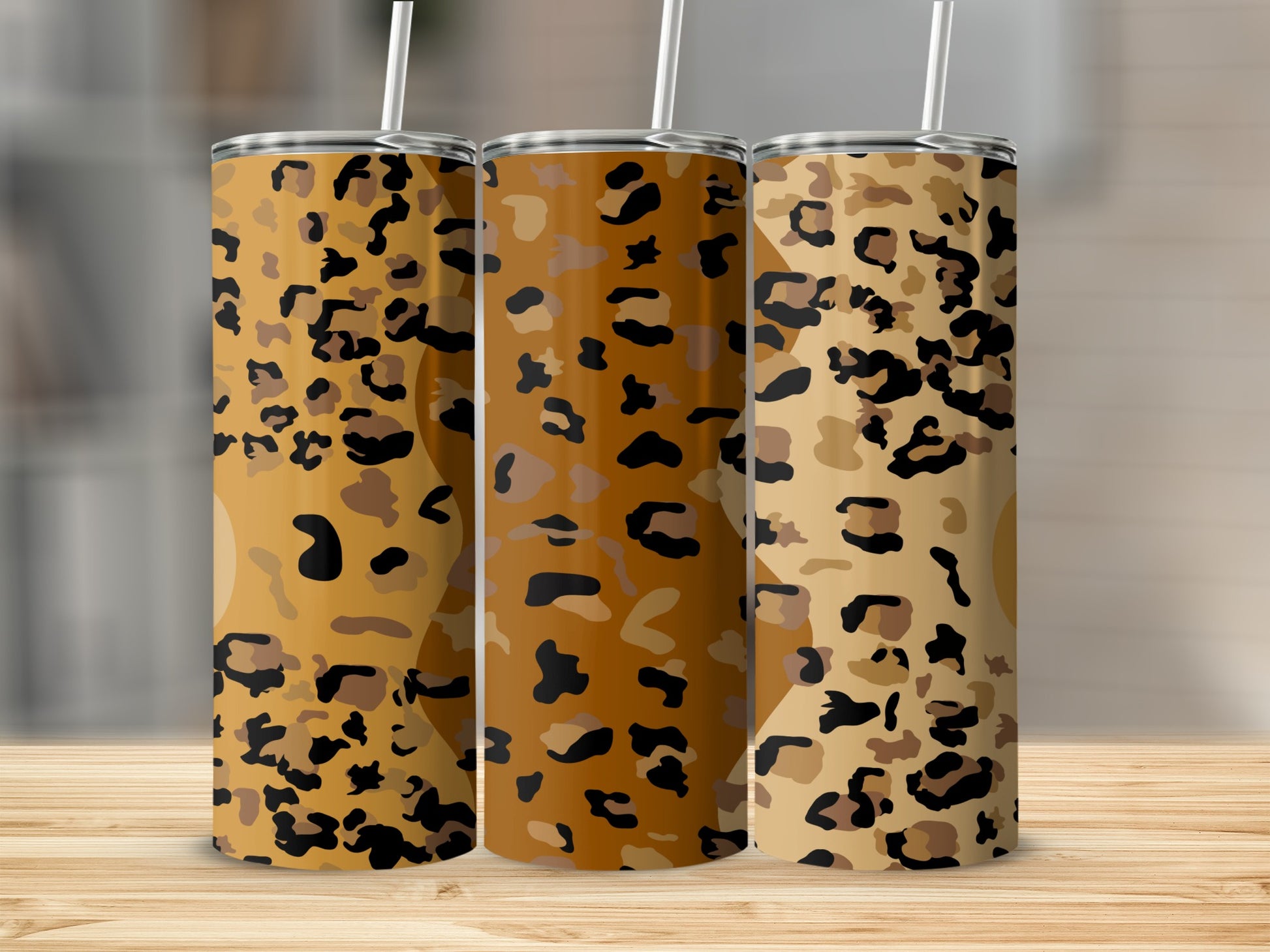 Leopard Print Tumbler with Straw Drinking Product