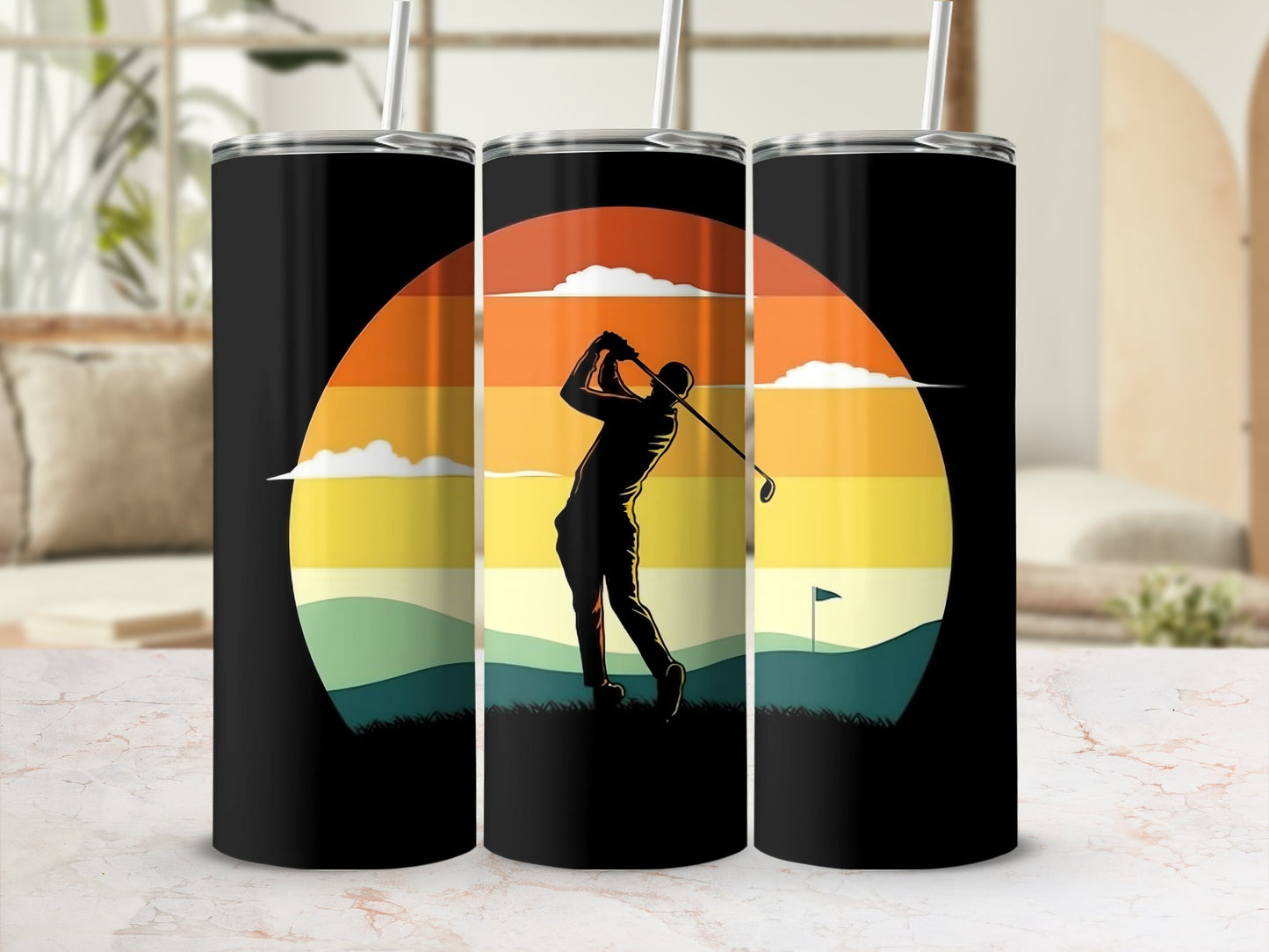Retro Sunset Golf Silhouette Tumbler Product