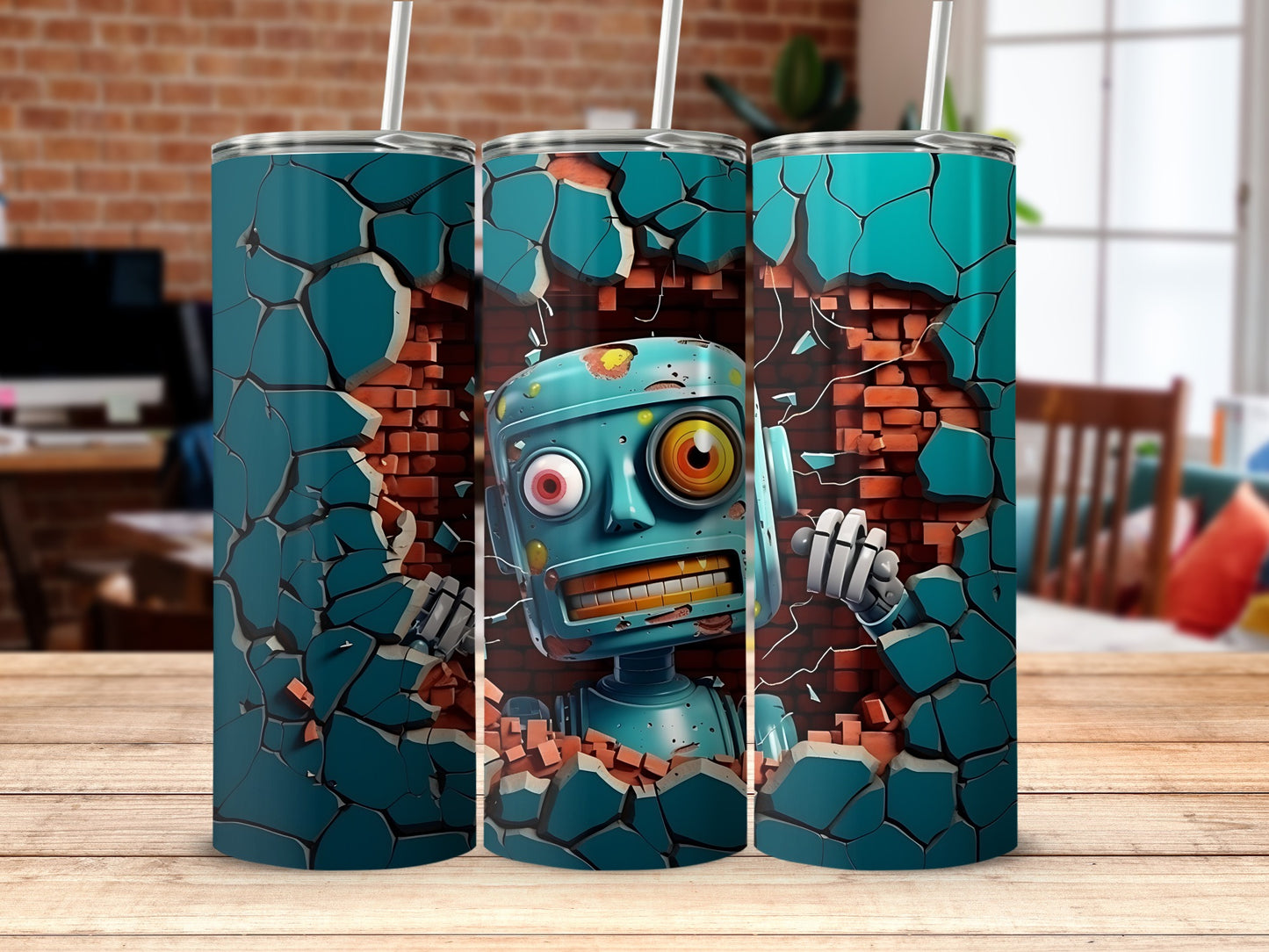 Robotic Character Breaking Through Wall Design Tumbler