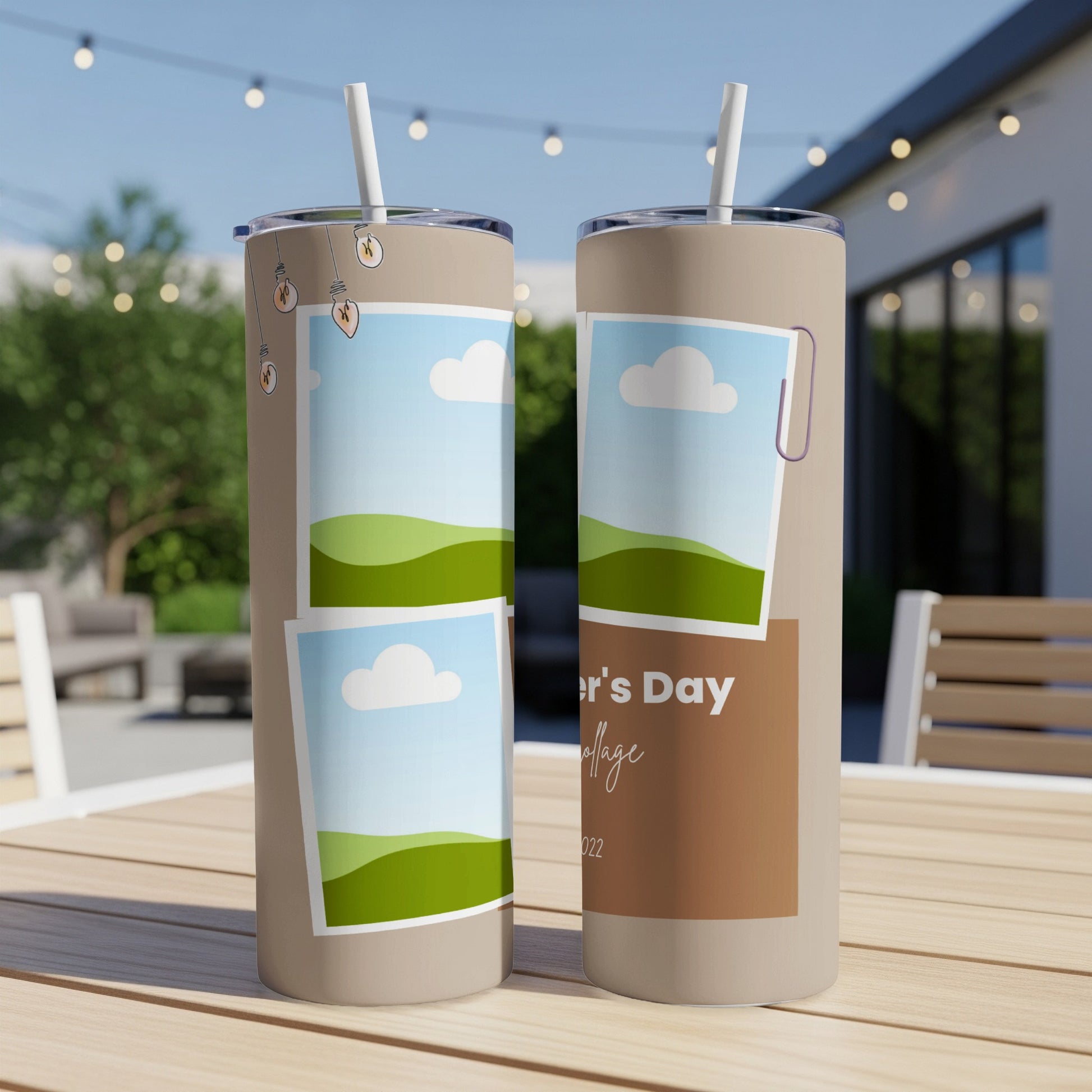 Two tumblers with photo collage design, one shows "Father's Day" text.
