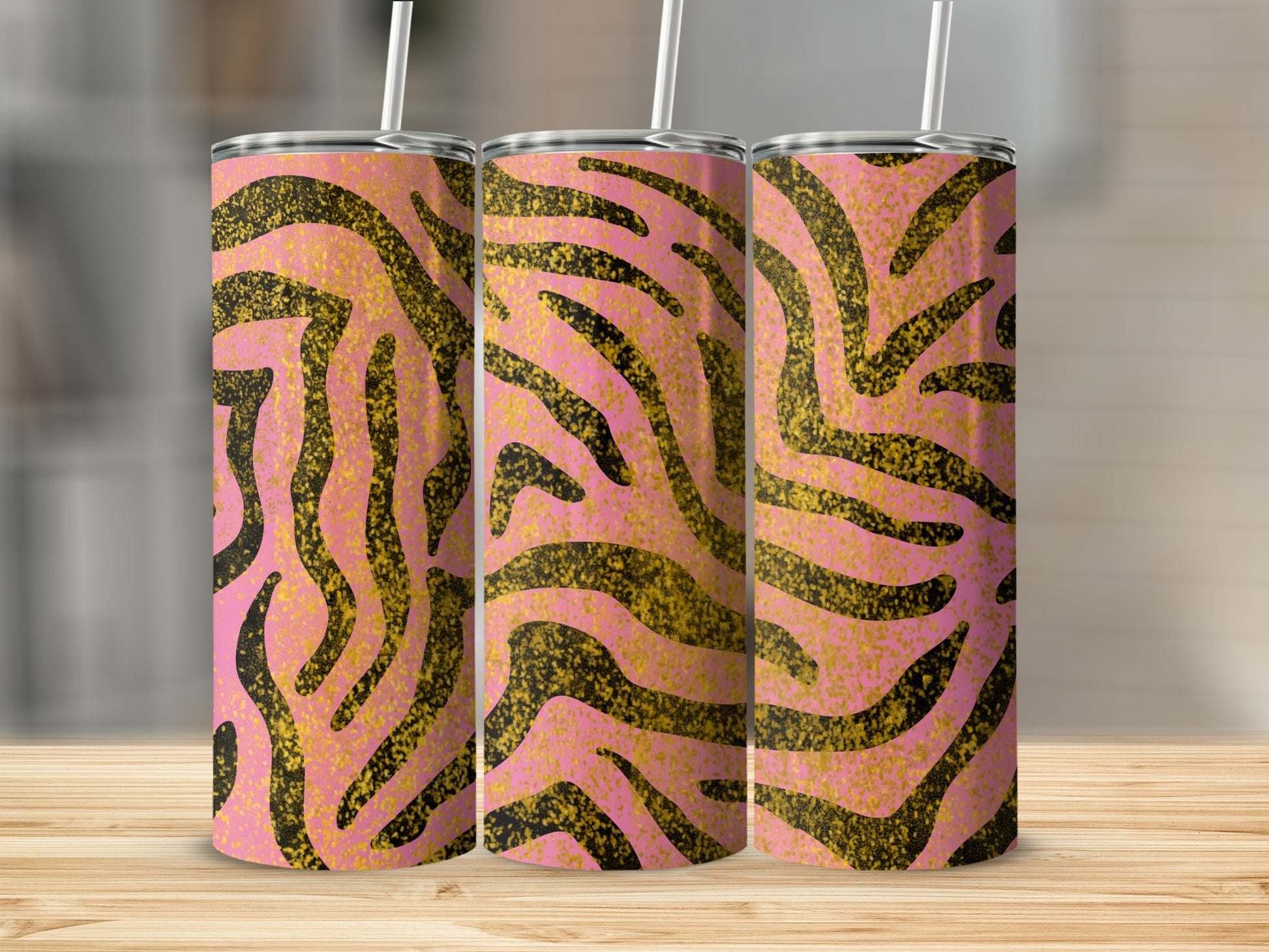 Sparkling Pink and Black Abstract Tumbler Design