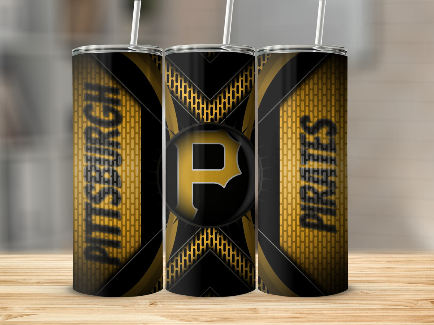Pittsburgh Pirates Gold and Black Patterned Design Tumblers