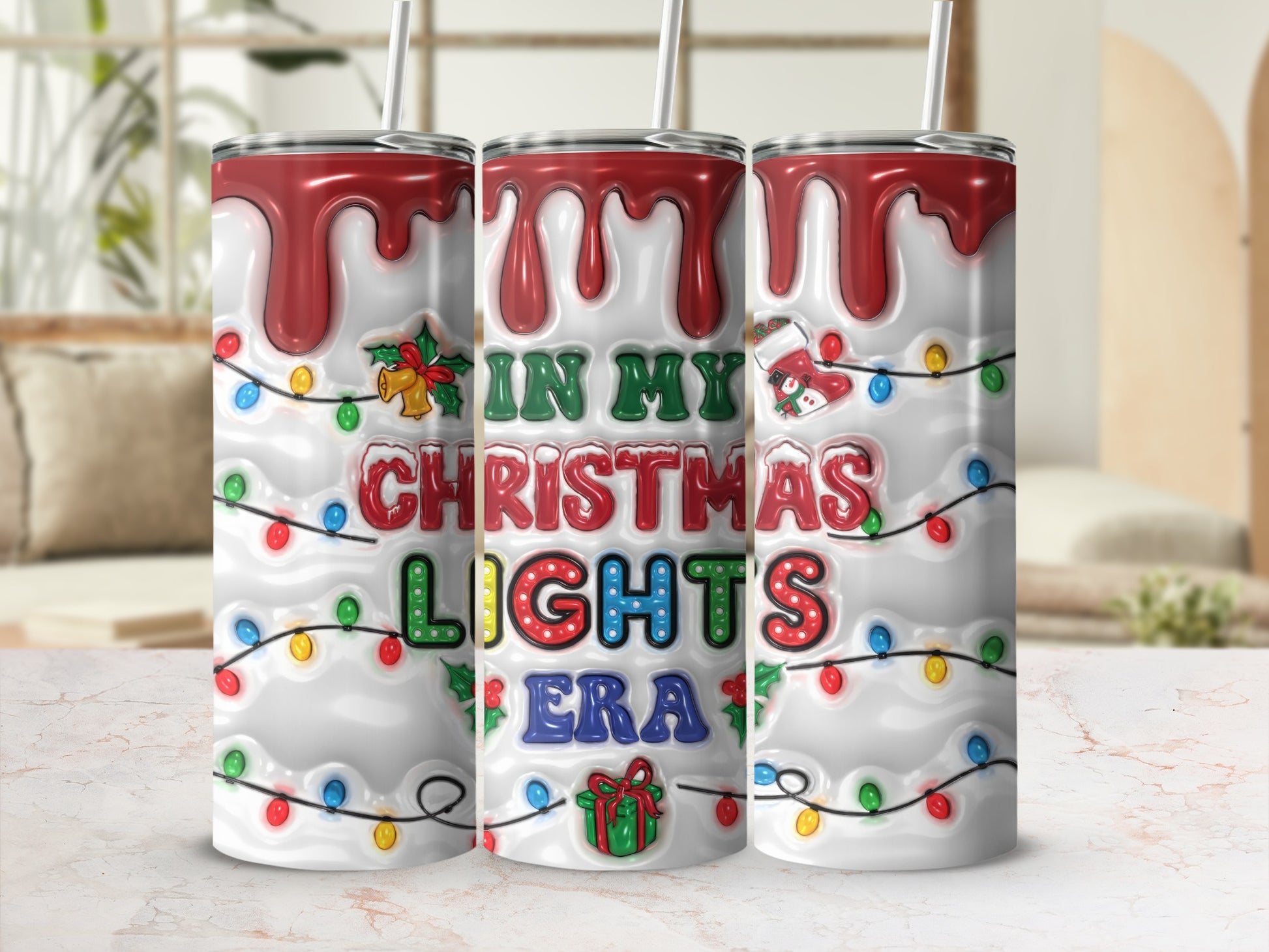 In My Christmas Lights Era festive tumbler