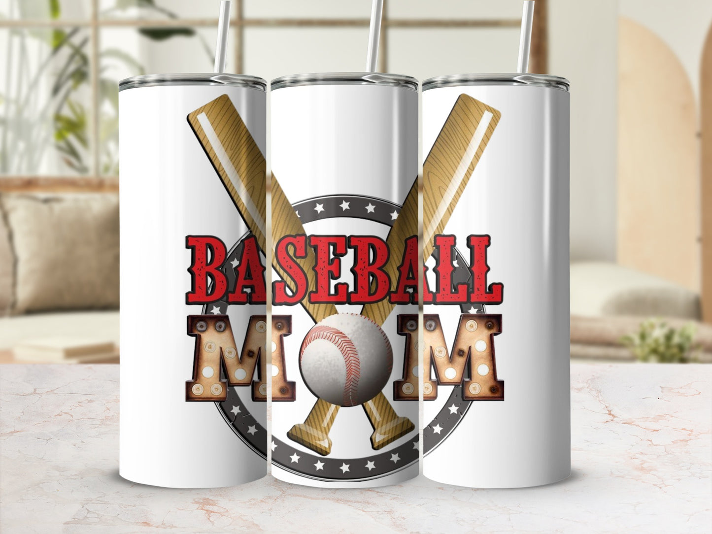 Baseball Mom Tumbler with Bats and Baseball Design