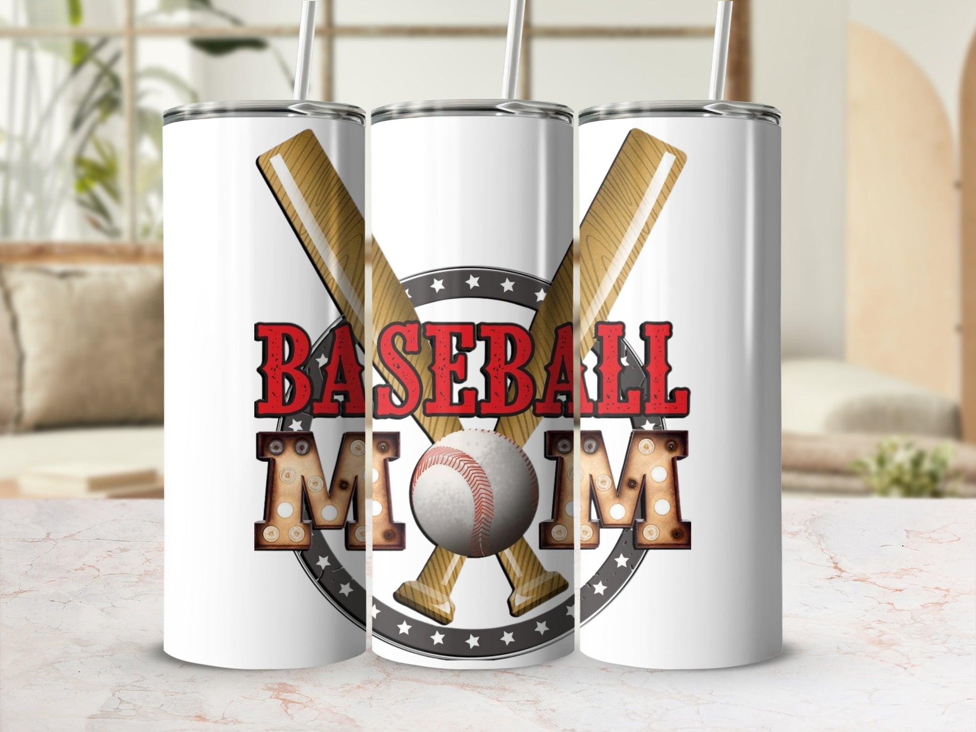 Baseball Mom Tumbler with Bats and Baseball Design
