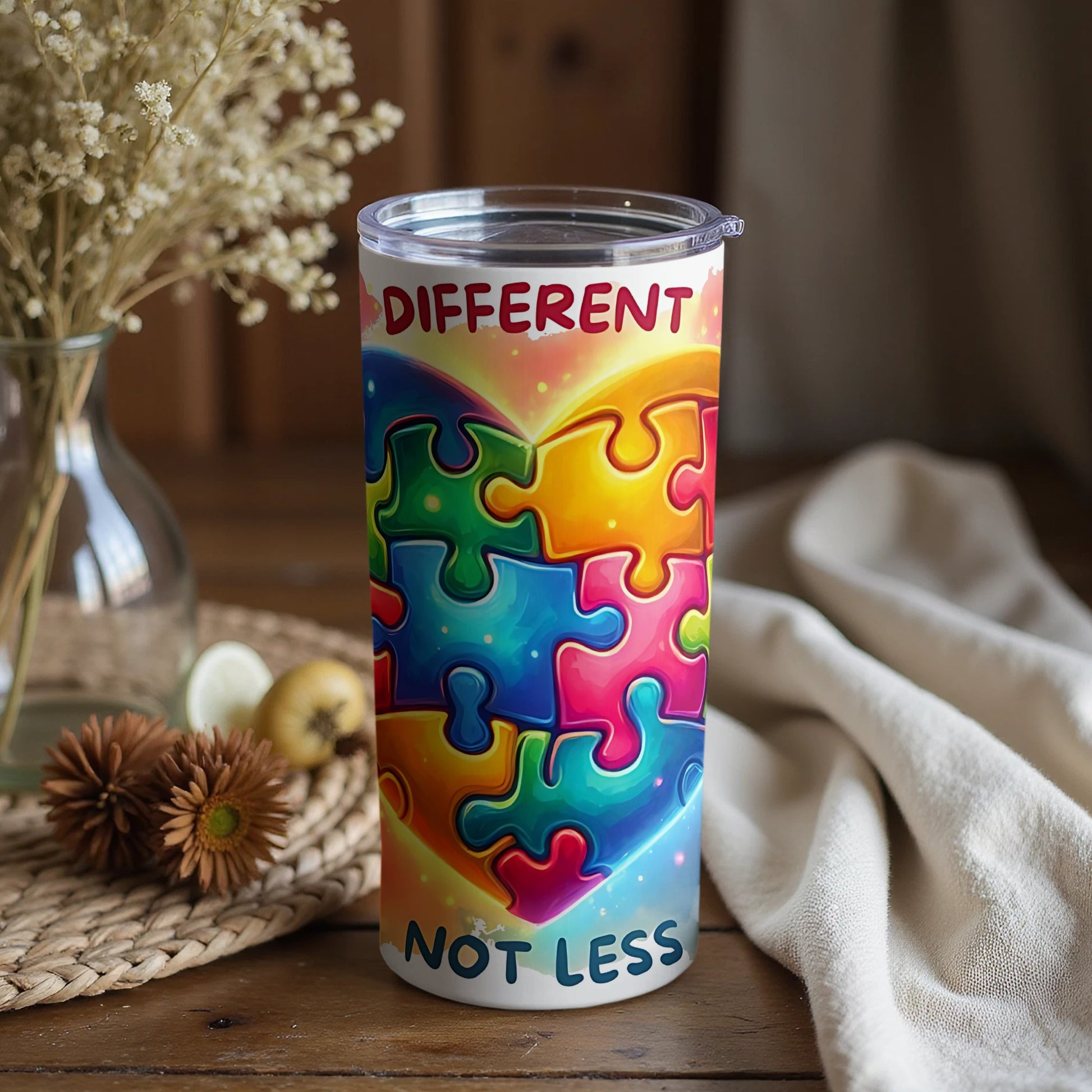 Colorful Puzzle Heart Insulated Tumbler with Lid
