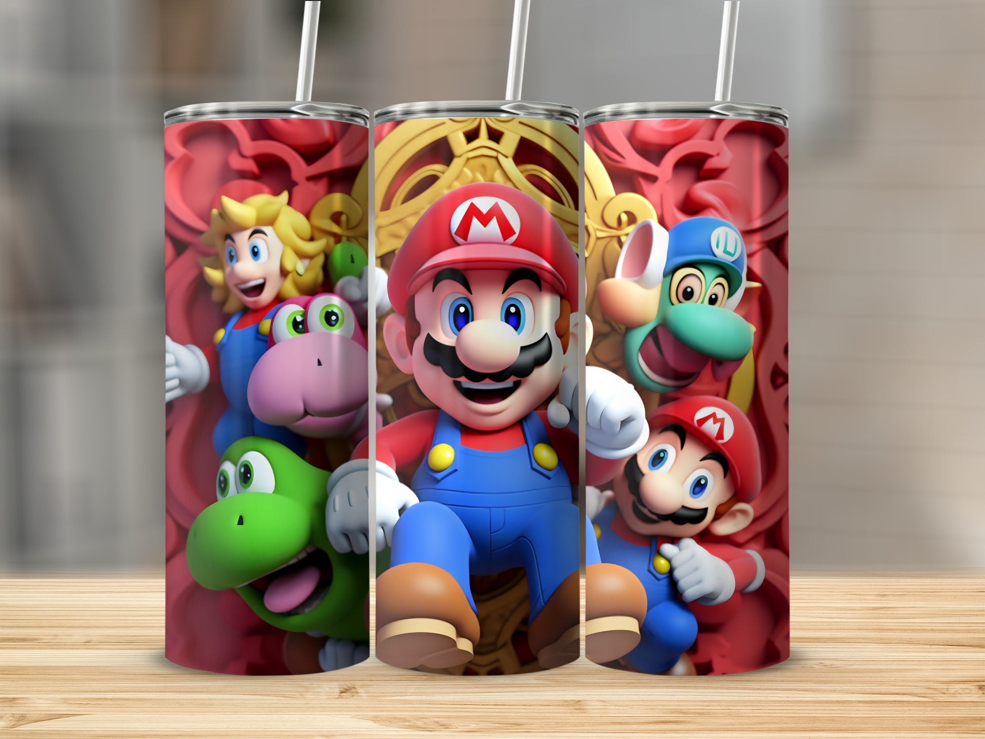 Colorful Mario and Friends Character Print Tumbler
