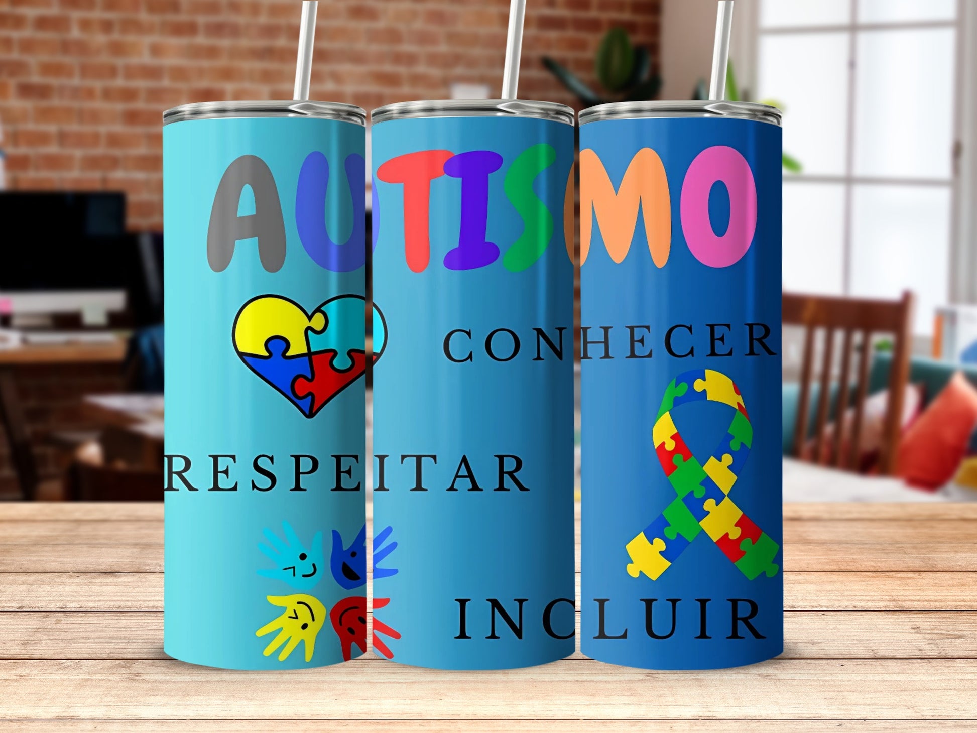 Colorful Autismo Tumbler with Puzzle Heart Design
