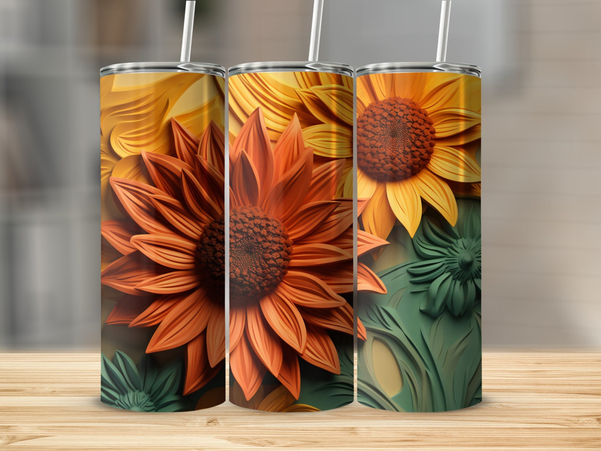 Stunning Floral Design Sunflower Pattern Tumbler