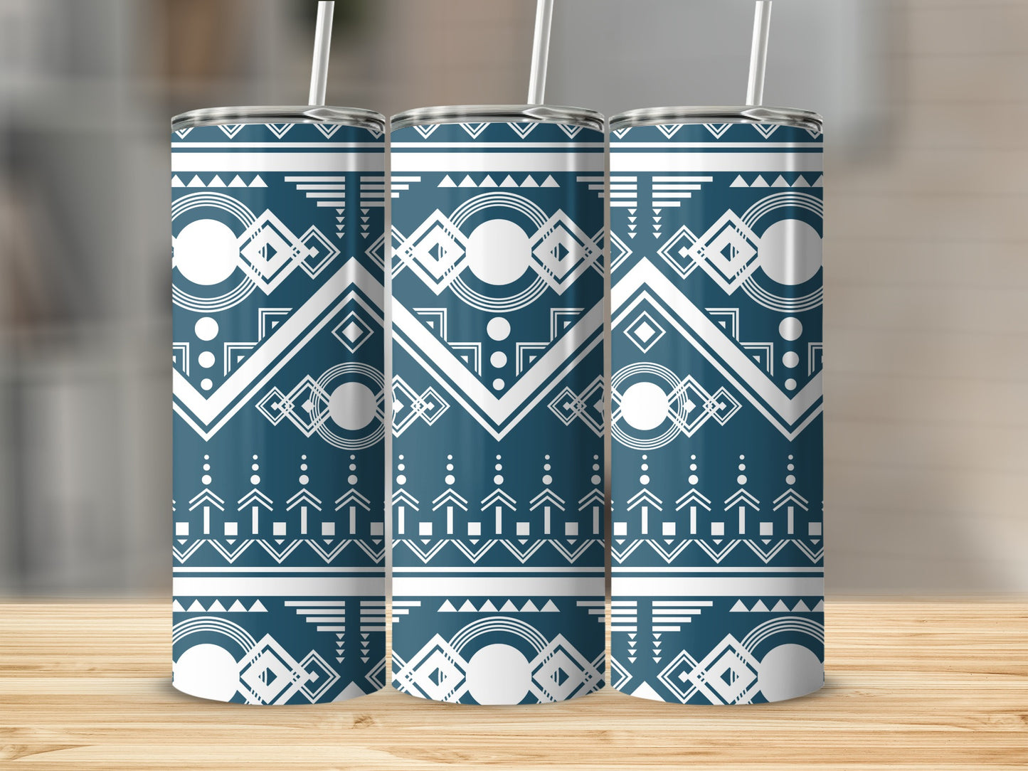 Geometric White and Blue Travel Mug Pattern Design