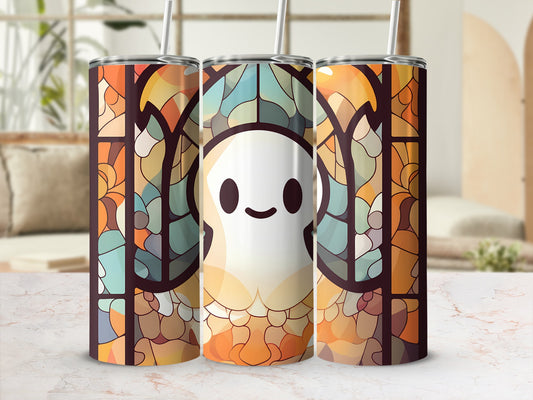 Three stained glass tumblers with a cute ghost design.