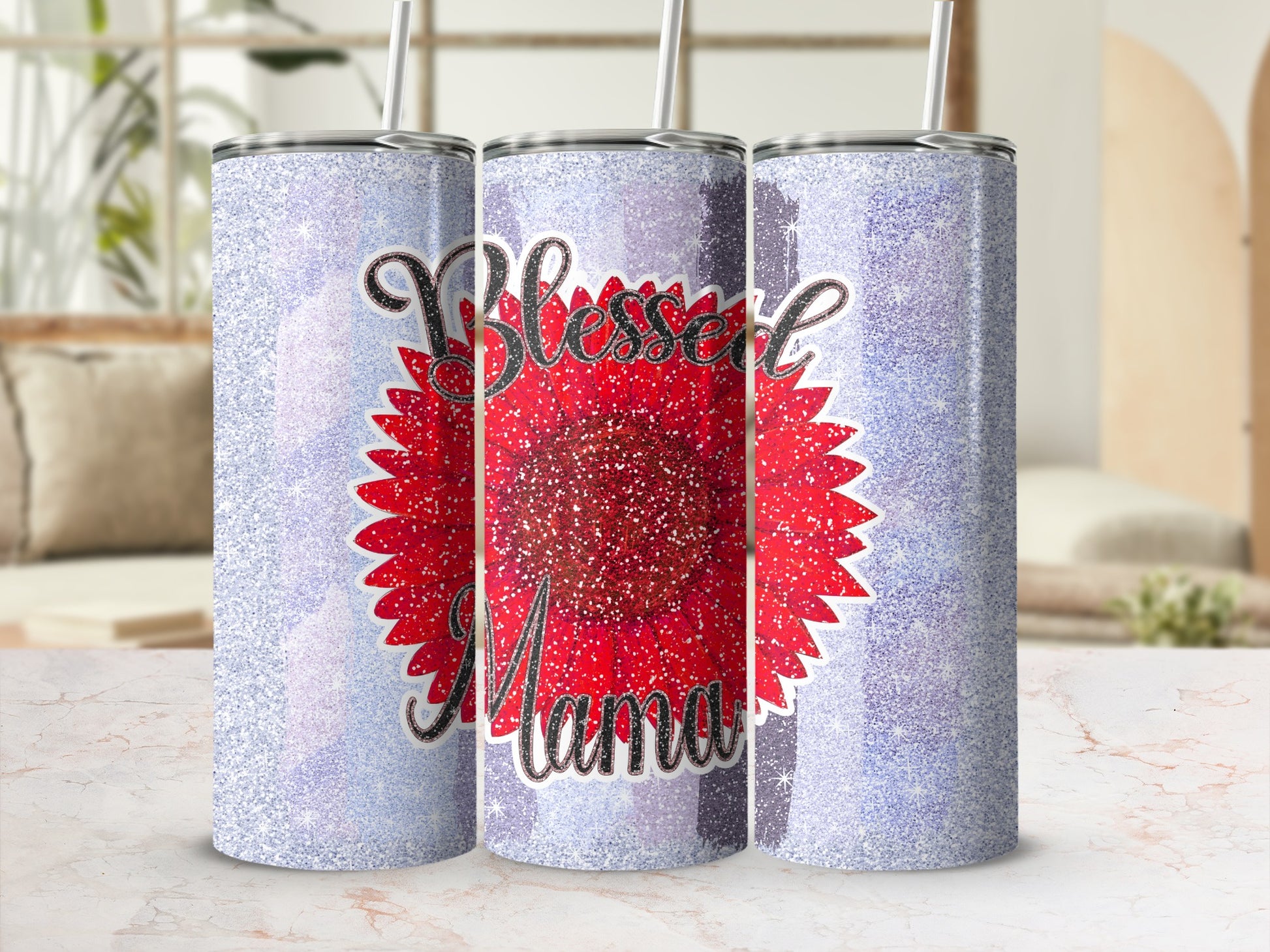 Blessed Mama Glittery Sunflower Tumbler Cup Product