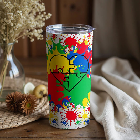 Colorful Splatter Puzzle Heart Tumbler