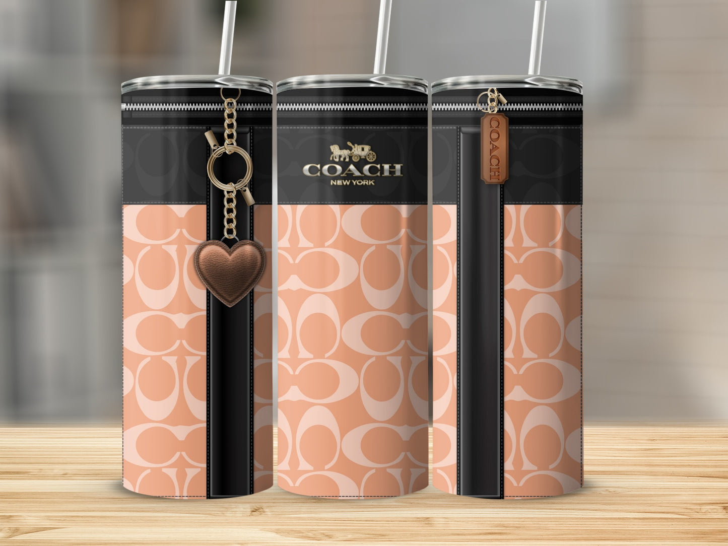 Elegant Monogram Heart Charm 20oz Skinny Tumbler Cup