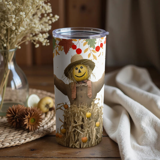 Autumn Themed Scarecrow Tumbler with Harvest Design