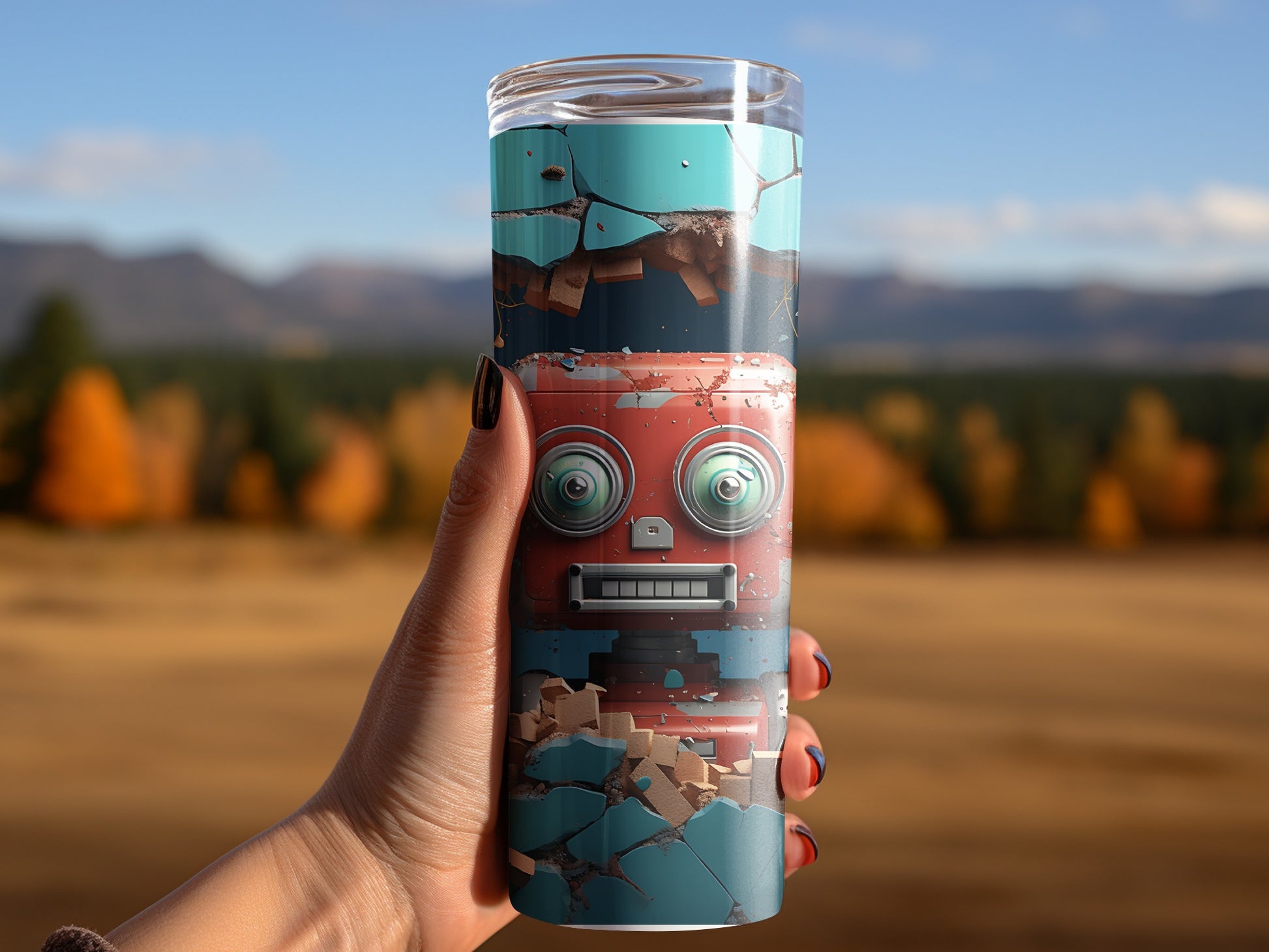 Funny Robot Face Design Printed Travel Mug