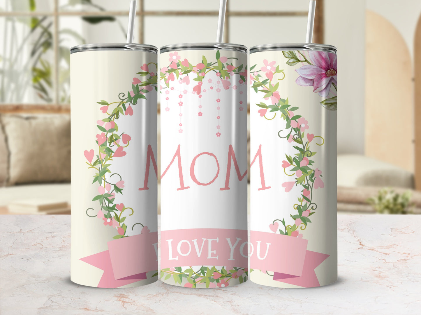 Floral Design Mom I Love You Tumbler For Mother's Day